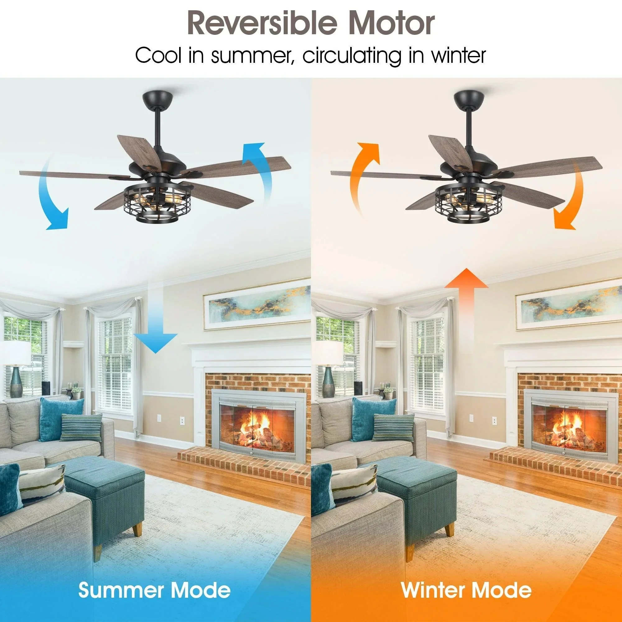 Parrot Uncle 52-Inch Paquette Industrial Downrod Mount Reversible Ceiling Fan with Lighting and Remote Control (F6315Q110V) - Image 7