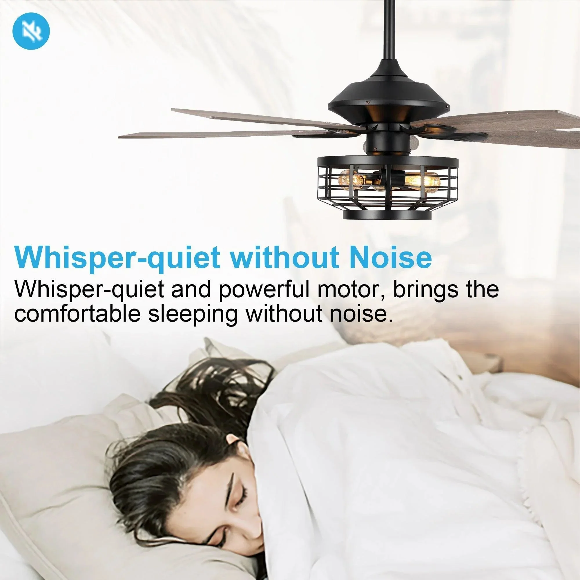 Parrot Uncle 52-Inch Paquette Industrial Downrod Mount Reversible Ceiling Fan with Lighting and Remote Control (F6315Q110V) - Image 8