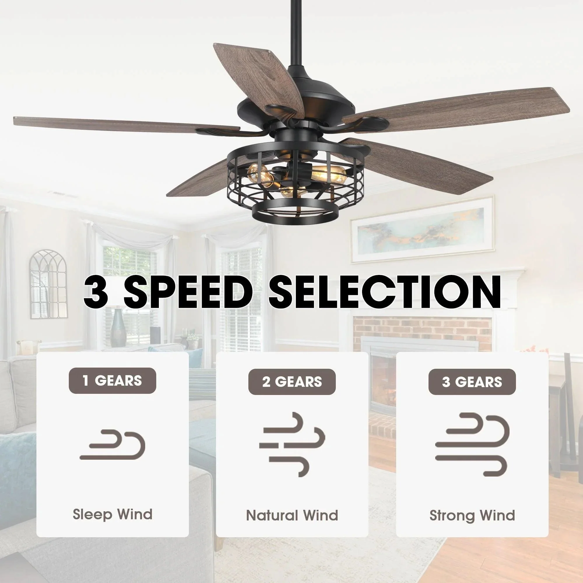 Parrot Uncle 52-Inch Paquette Industrial Downrod Mount Reversible Ceiling Fan with Lighting and Remote Control (F6315Q110V) - Image 9