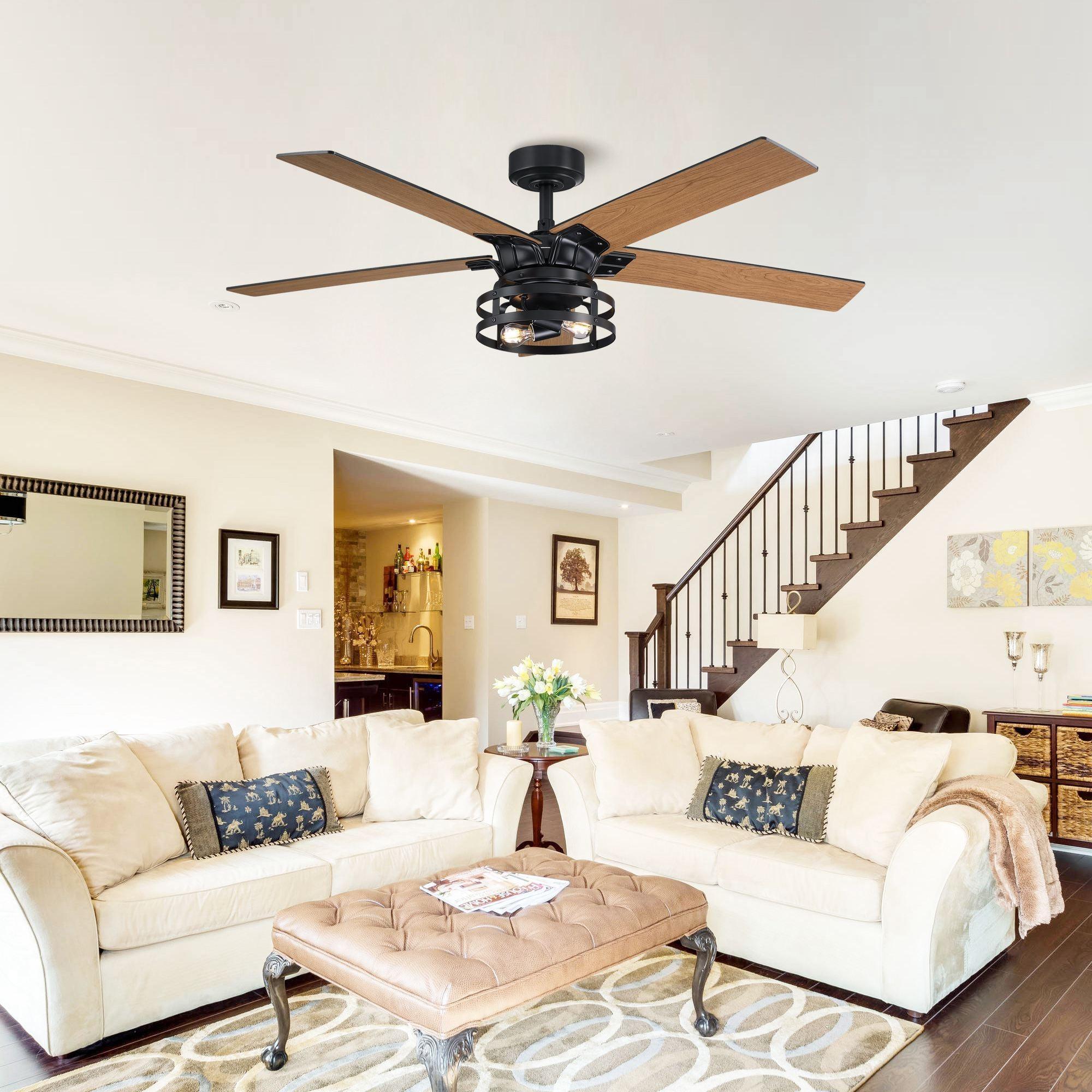 Parrot Uncle 52-Inch Prayag Industrial Downrod Mount Reversible Ceiling Fan with Lighting and Remote Control - Image 2