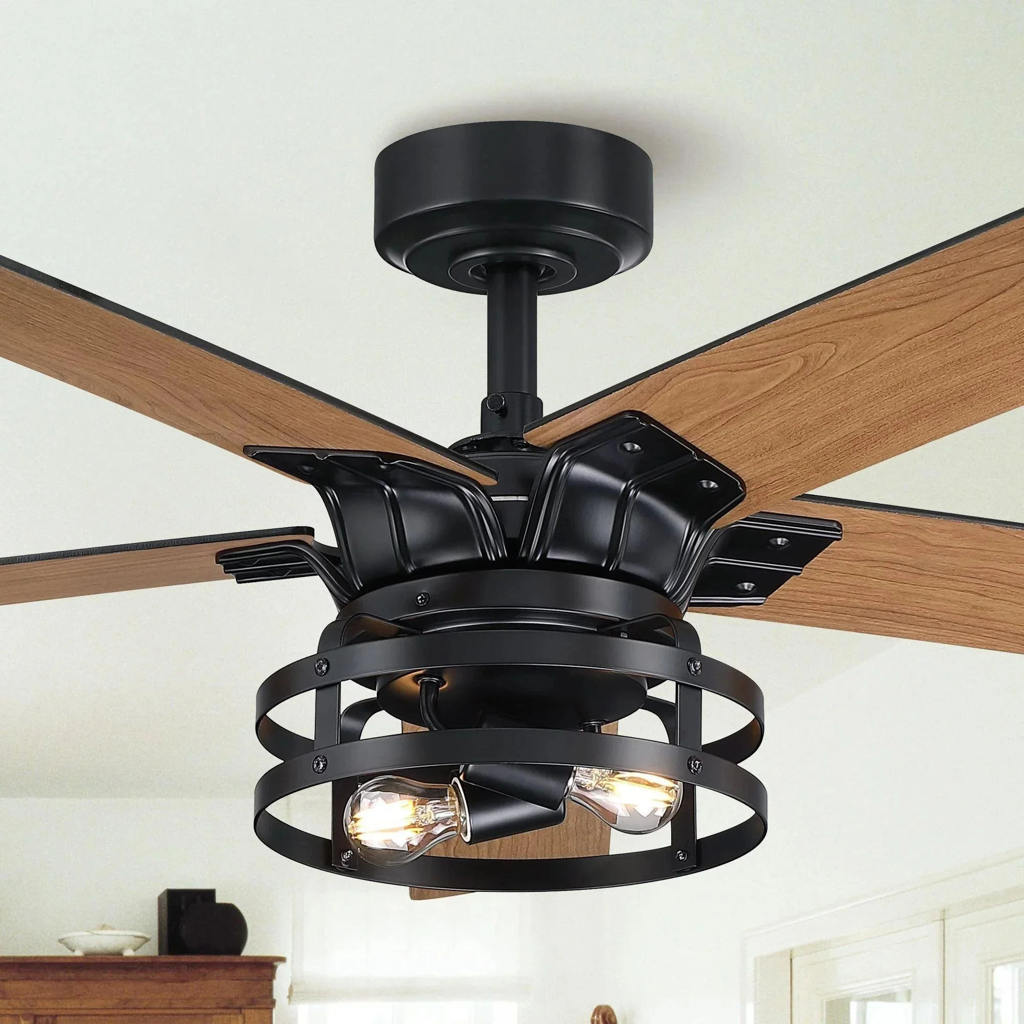 Parrot Uncle 52-Inch Prayag Industrial Downrod Mount Reversible Ceiling Fan with Lighting and Remote Control - Image 4