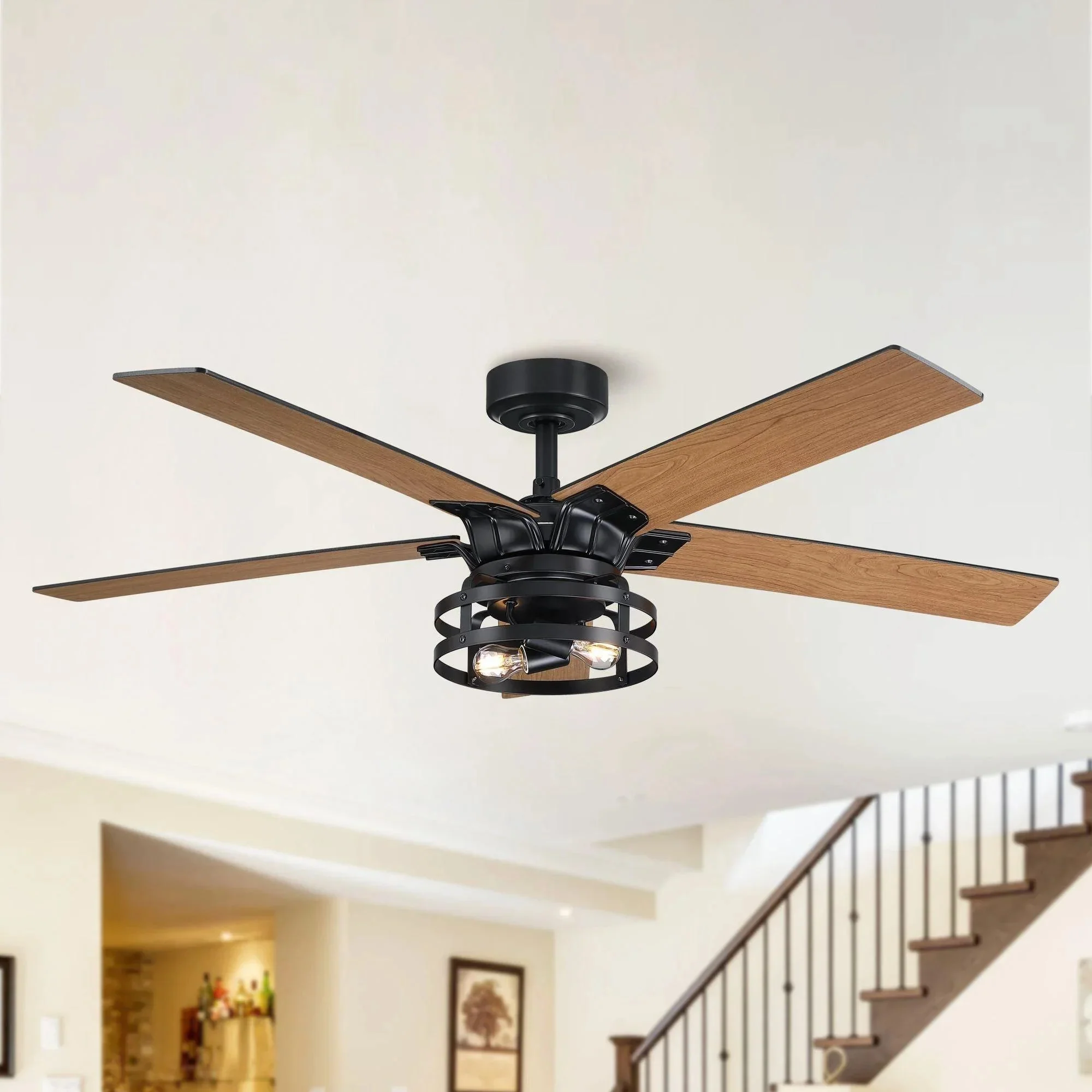 Parrot Uncle 52-Inch Prayag Industrial Downrod Mount Reversible Ceiling Fan with Lighting and Remote Control - Image 5