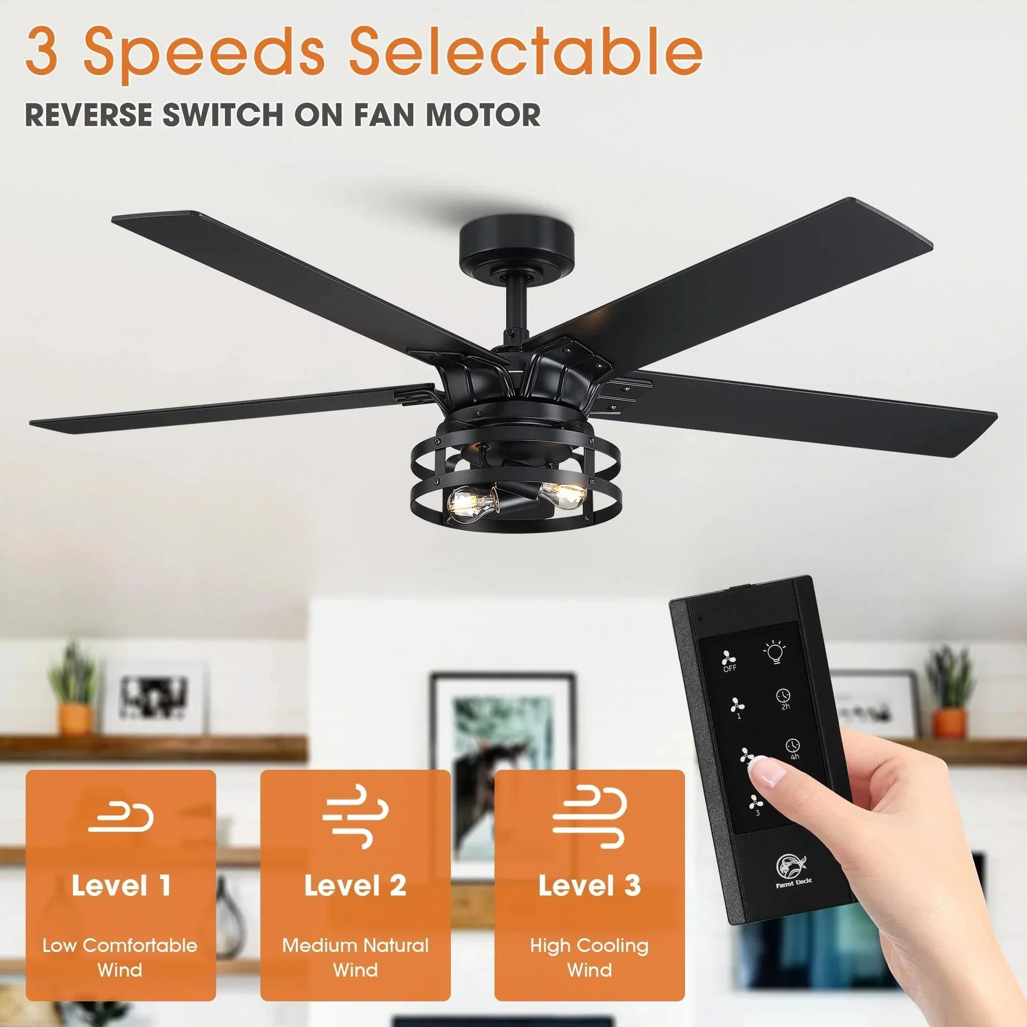 Parrot Uncle 52-Inch Prayag Industrial Downrod Mount Reversible Ceiling Fan with Lighting and Remote Control - Image 6