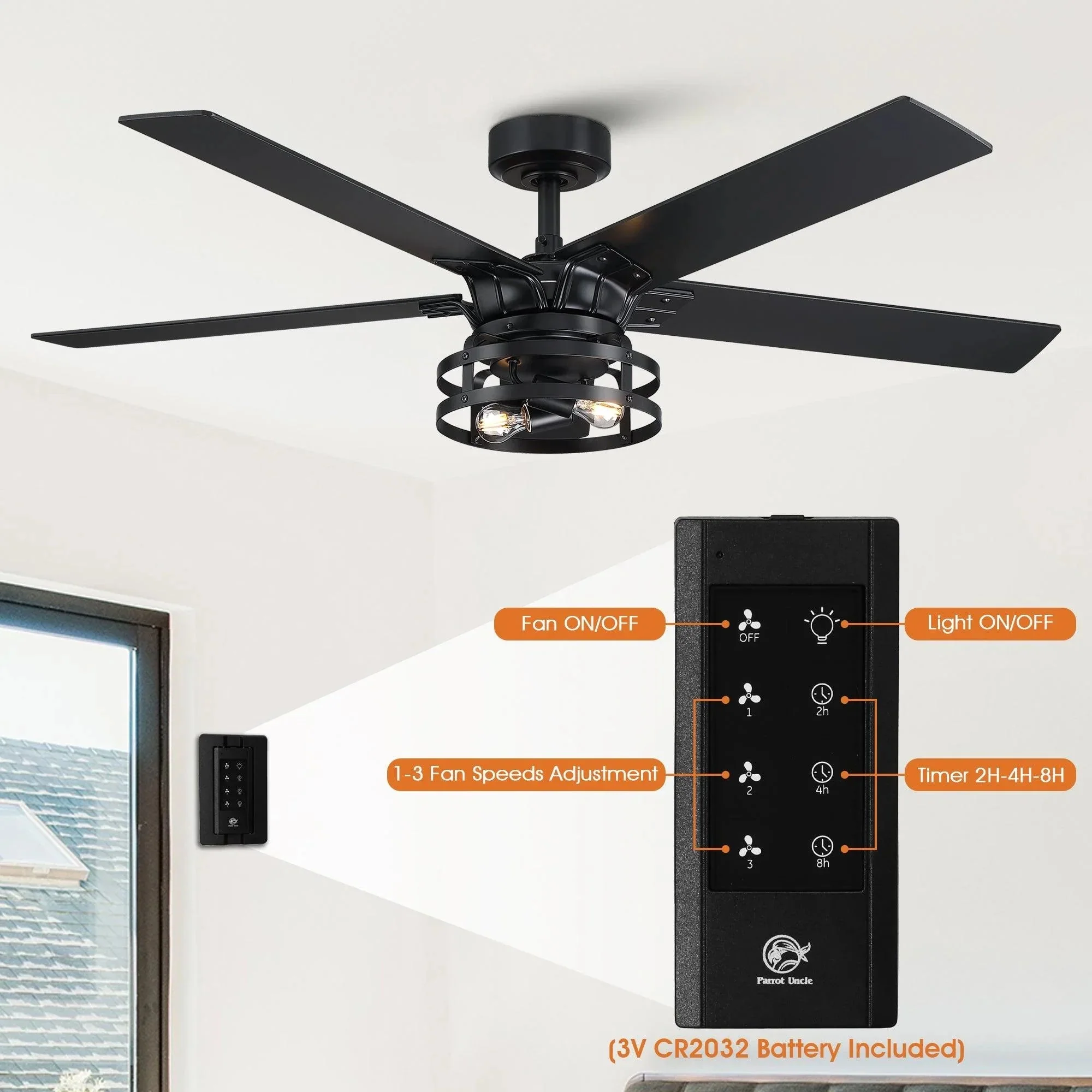 Parrot Uncle 52-Inch Prayag Industrial Downrod Mount Reversible Ceiling Fan with Lighting and Remote Control - Image 8
