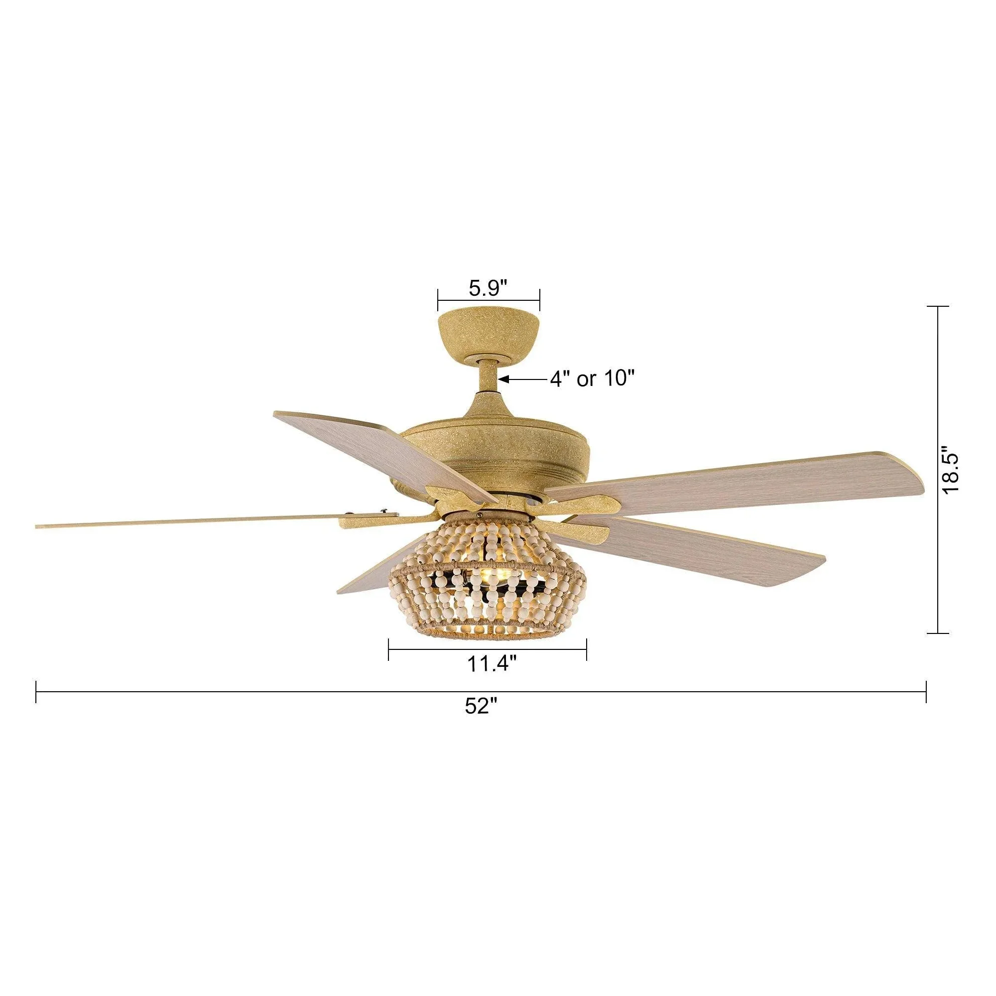 Parrot Uncle 52-Inch Pune Farmhouse Downrod Mount Reversible Ceiling Fan with Lighting and Remote Control (F6350Q110V) - Image 18