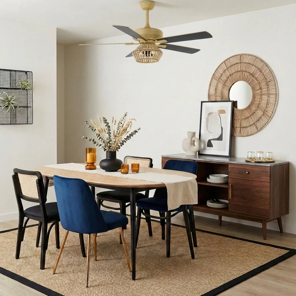 Parrot Uncle 52-Inch Pune Farmhouse Downrod Mount Reversible Ceiling Fan with Lighting and Remote Control (F6350Q110V) - Image 2