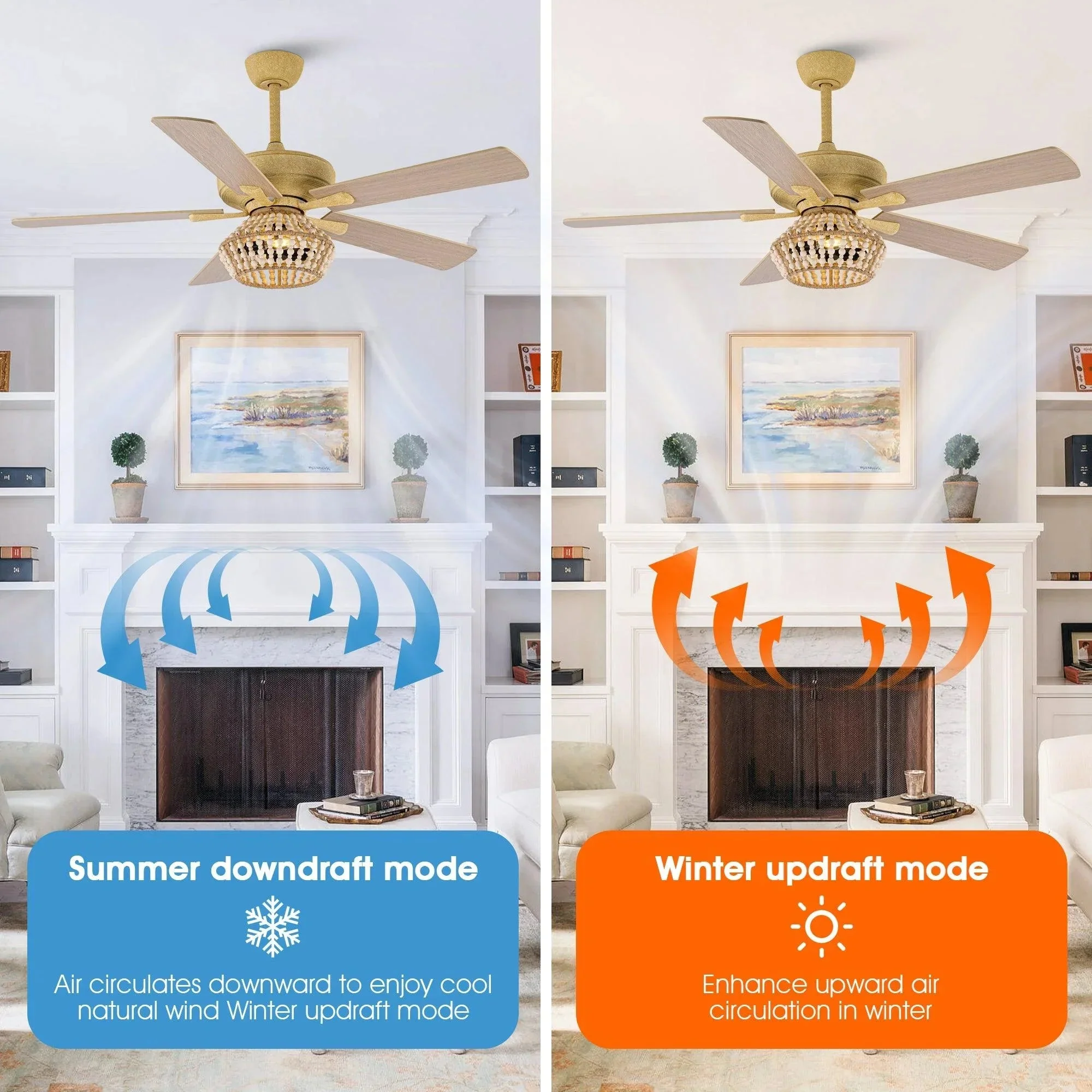 Parrot Uncle 52-Inch Pune Farmhouse Downrod Mount Reversible Ceiling Fan with Lighting and Remote Control (F6350Q110V) - Image 5