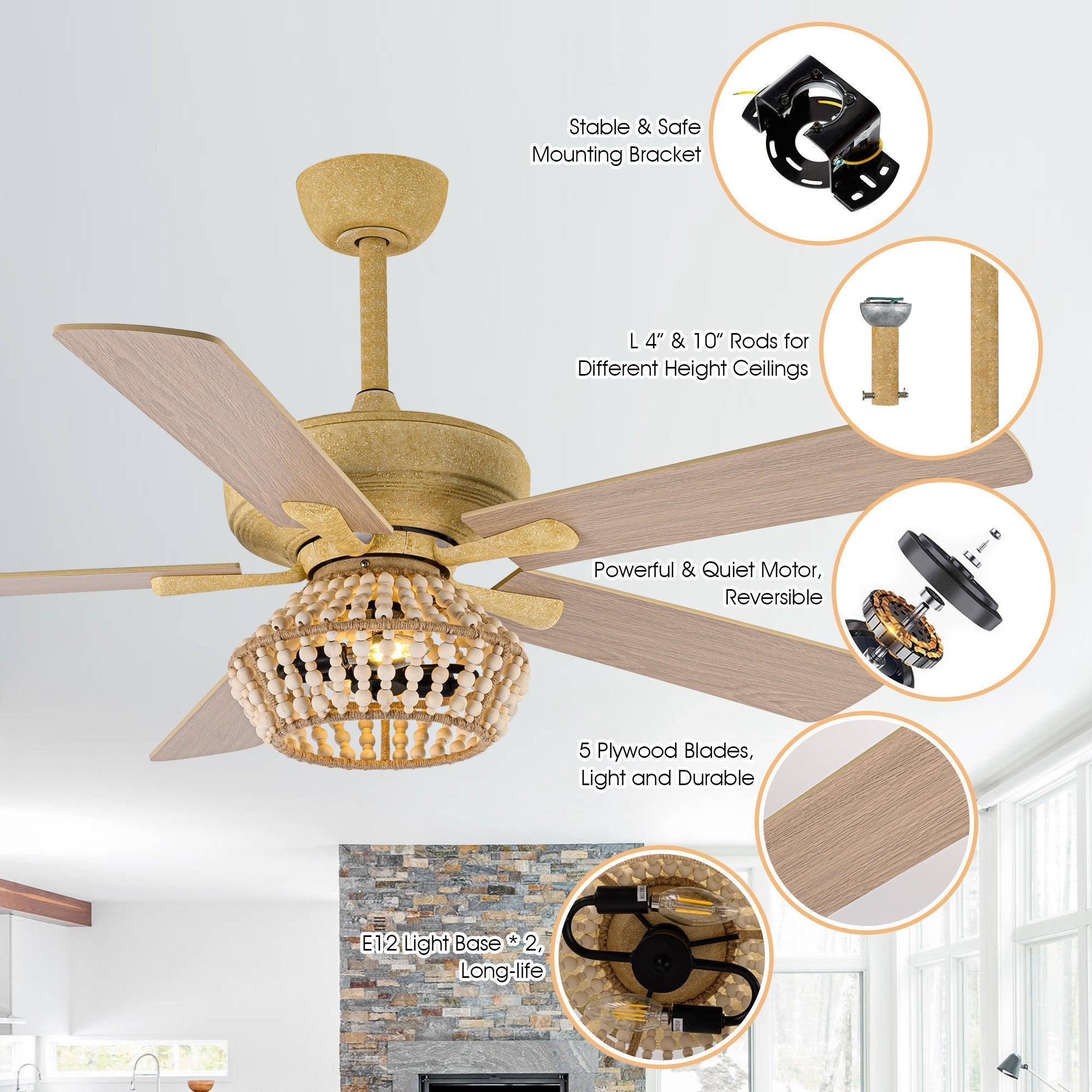 Parrot Uncle 52-Inch Pune Farmhouse Downrod Mount Reversible Ceiling Fan with Lighting and Remote Control (F6350Q110V) - Image 7