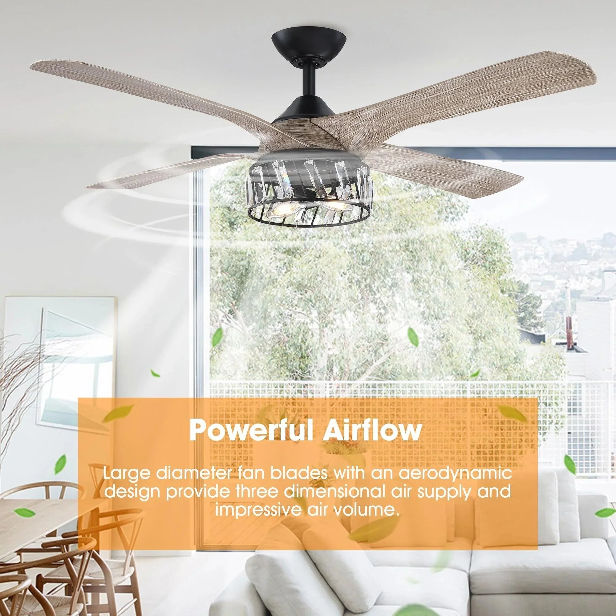 Parrot Uncle 52" Tata Nagar Farmhouse Downrod Mount Reversible Crystal Ceiling Fan with Lighting and Remote Control (F6111110V) - Image 10