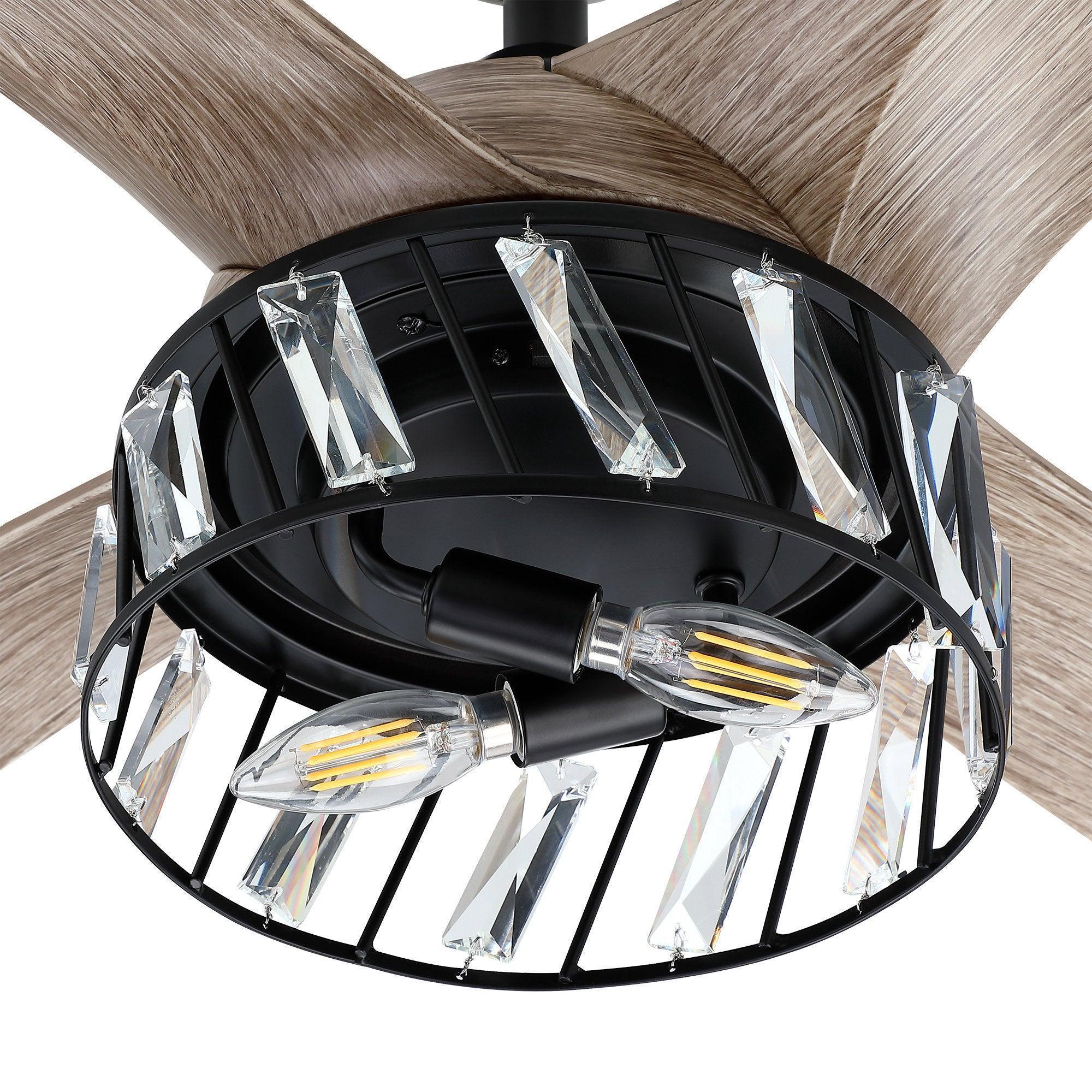 Parrot Uncle 52" Tata Nagar Farmhouse Downrod Mount Reversible Crystal Ceiling Fan with Lighting and Remote Control (F6111110V) - Image 12