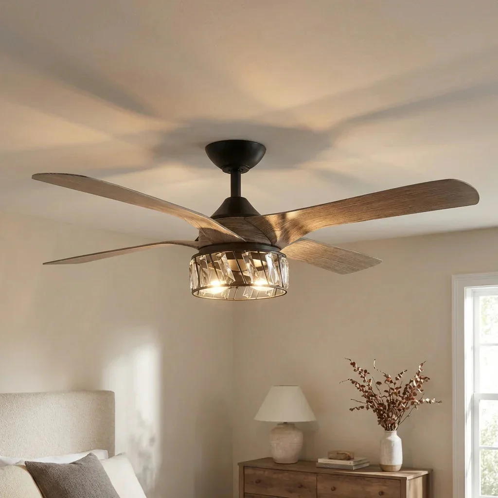 Parrot Uncle 52" Tata Nagar Farmhouse Downrod Mount Reversible Crystal Ceiling Fan with Lighting and Remote Control (F6111110V) - Image 3