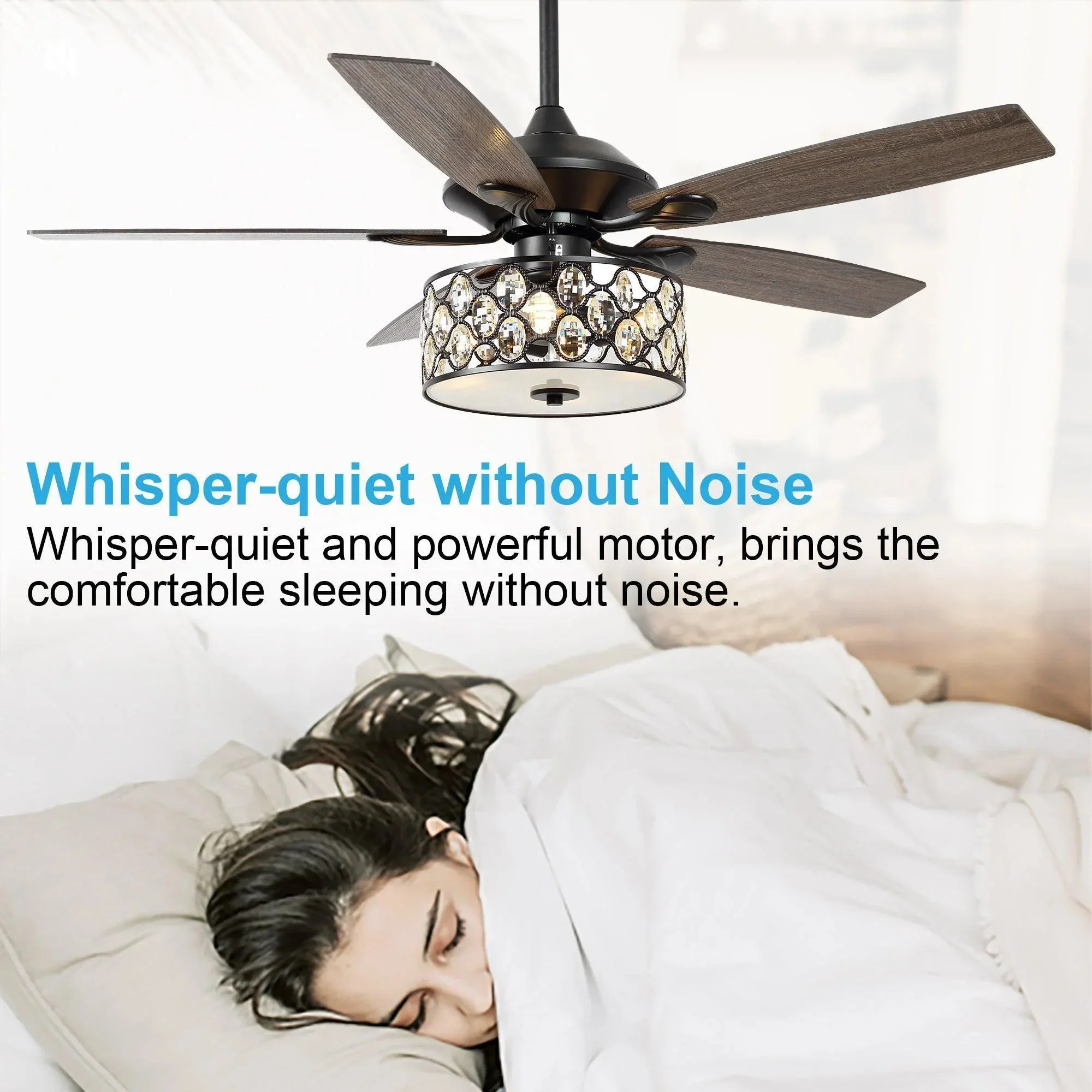 Parrot Uncle 52-Inch Tibuh Modern Downrod Mount Reversible Crystal Ceiling Fan with Lighting and Remote Control - Image 17