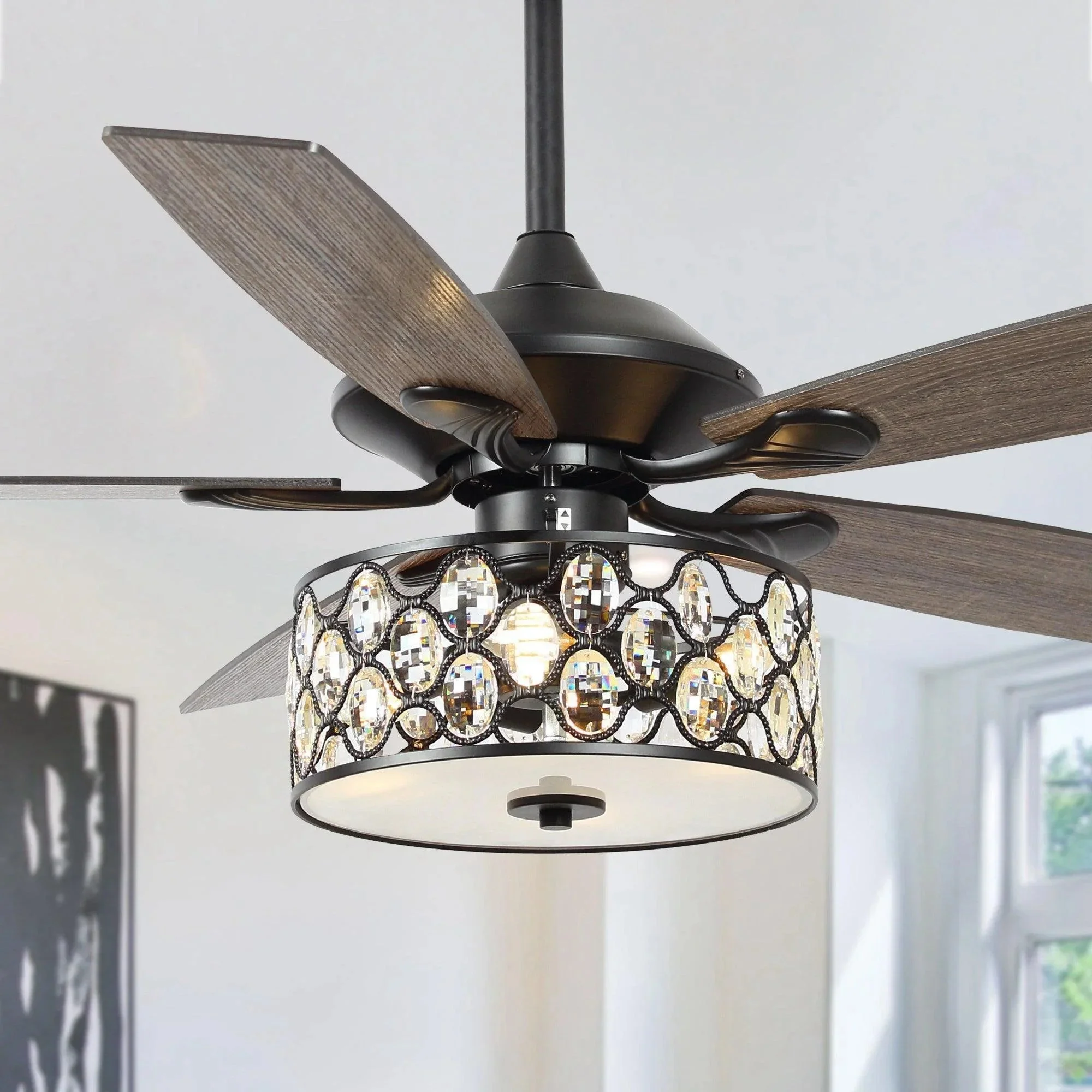 Parrot Uncle 52-Inch Tibuh Modern Downrod Mount Reversible Crystal Ceiling Fan with Lighting and Remote Control - Image 20