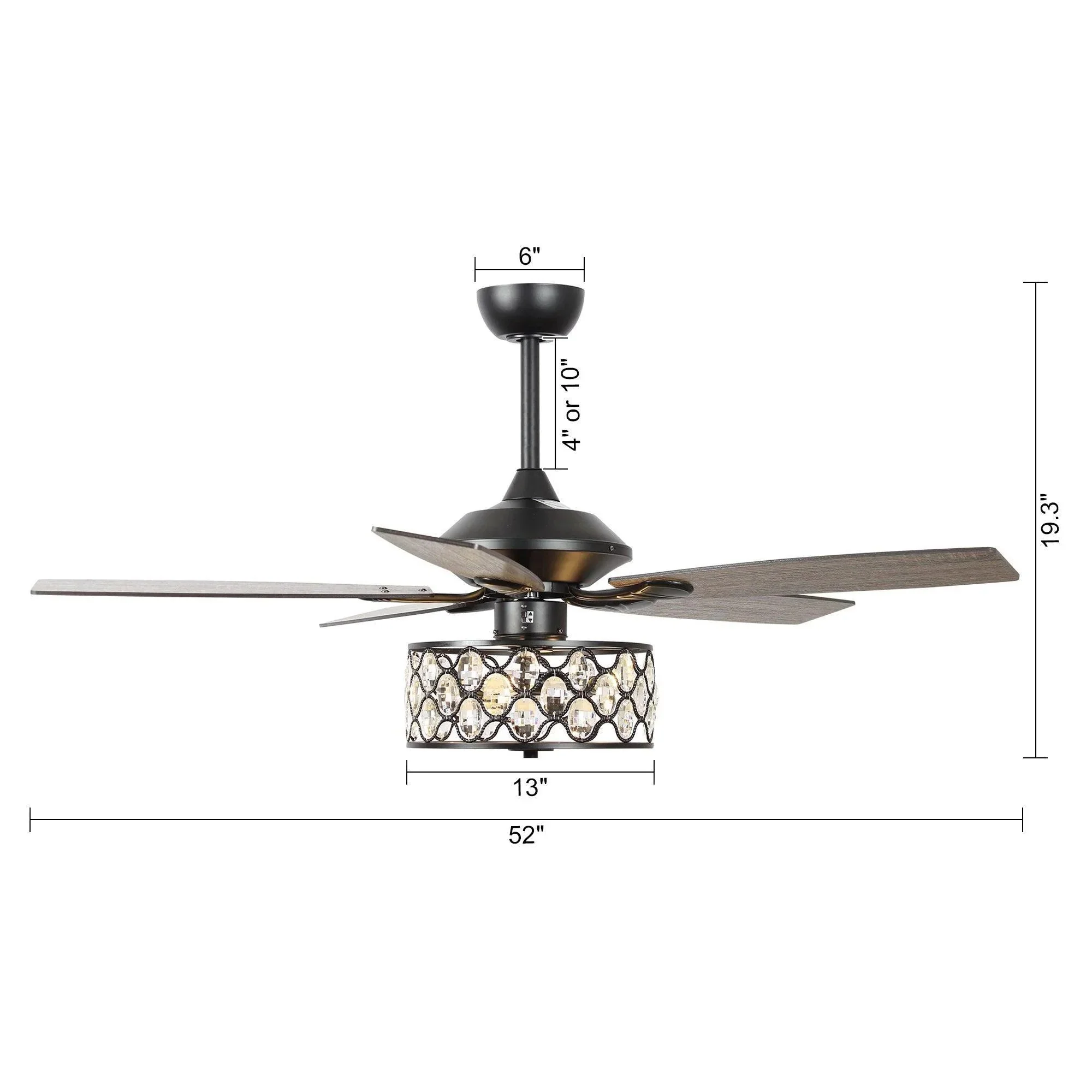 Parrot Uncle 52-Inch Tibuh Modern Downrod Mount Reversible Crystal Ceiling Fan with Lighting and Remote Control - Image 29