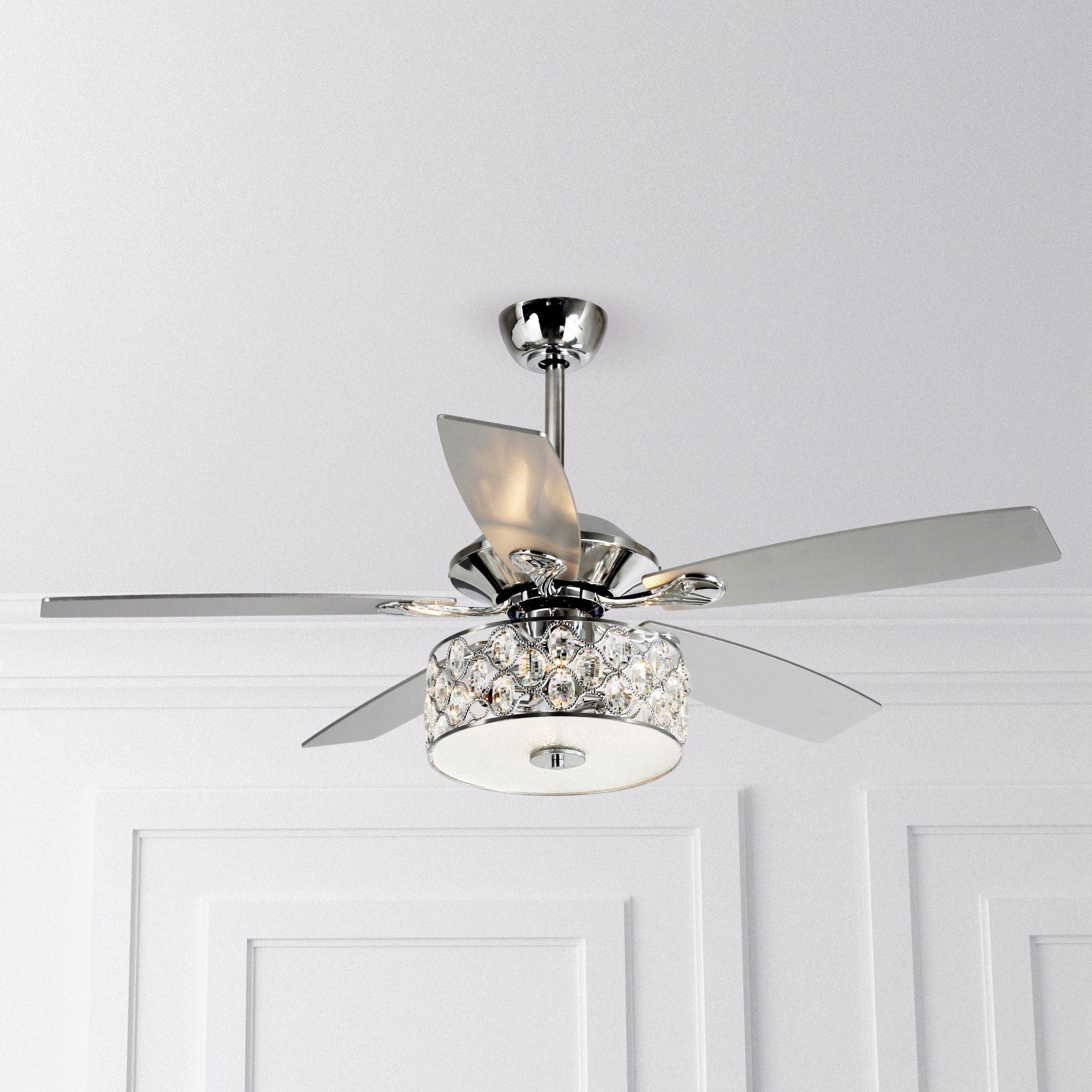 Parrot Uncle 52-Inch Tibuh Modern Downrod Mount Reversible Crystal Ceiling Fan with Lighting and Remote Control - Image 4
