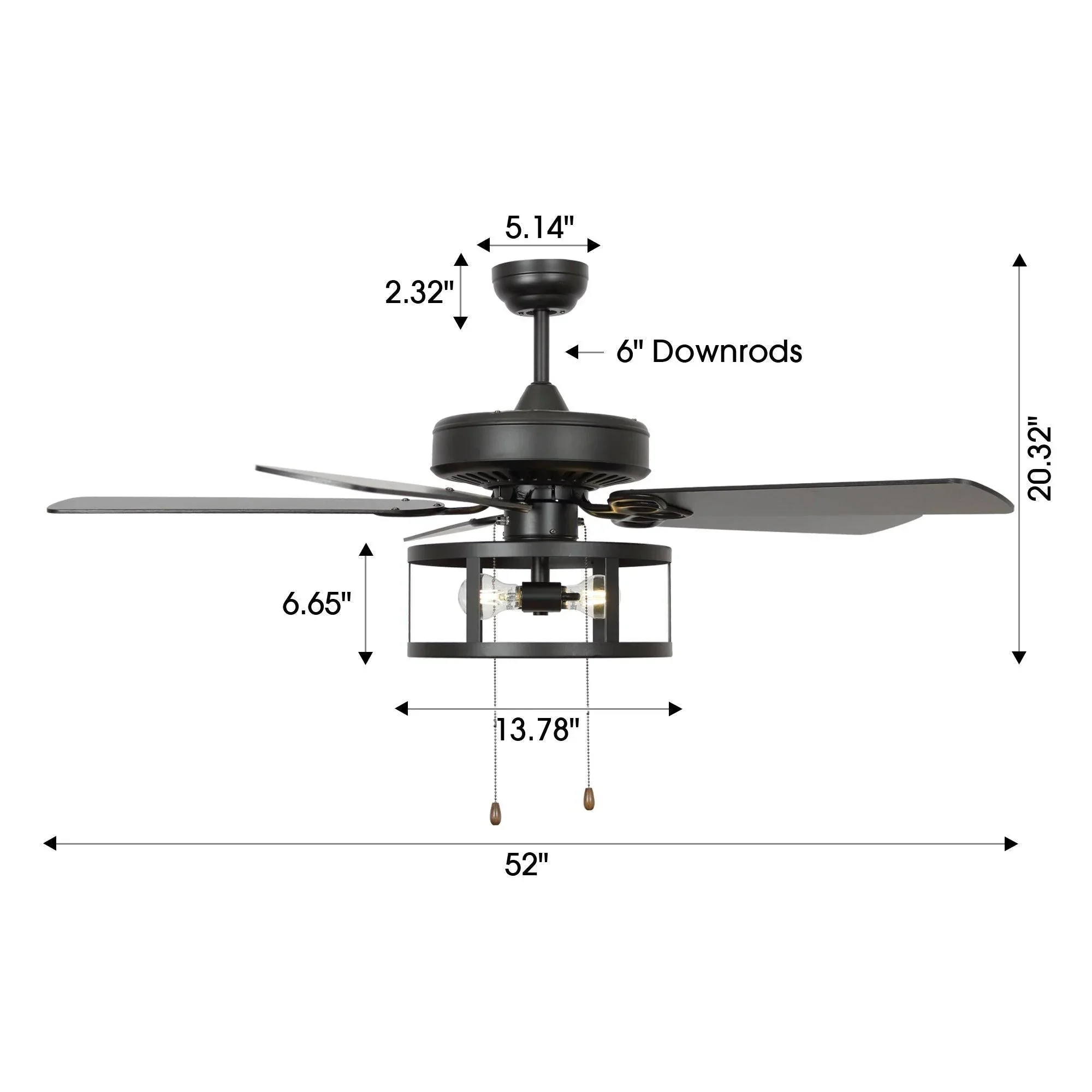 Parrot Uncle 52-Inch Urbana Downrod Mount Reversible Industrial Ceiling Fan with Lighting and Pull Chain (F6313110V) - Image 12