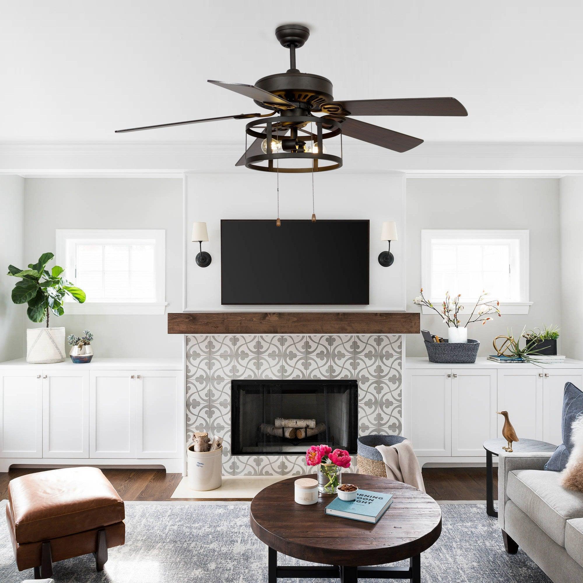Parrot Uncle 52-Inch Urbana Downrod Mount Reversible Industrial Ceiling Fan with Lighting and Pull Chain (F6313110V) - Image 2