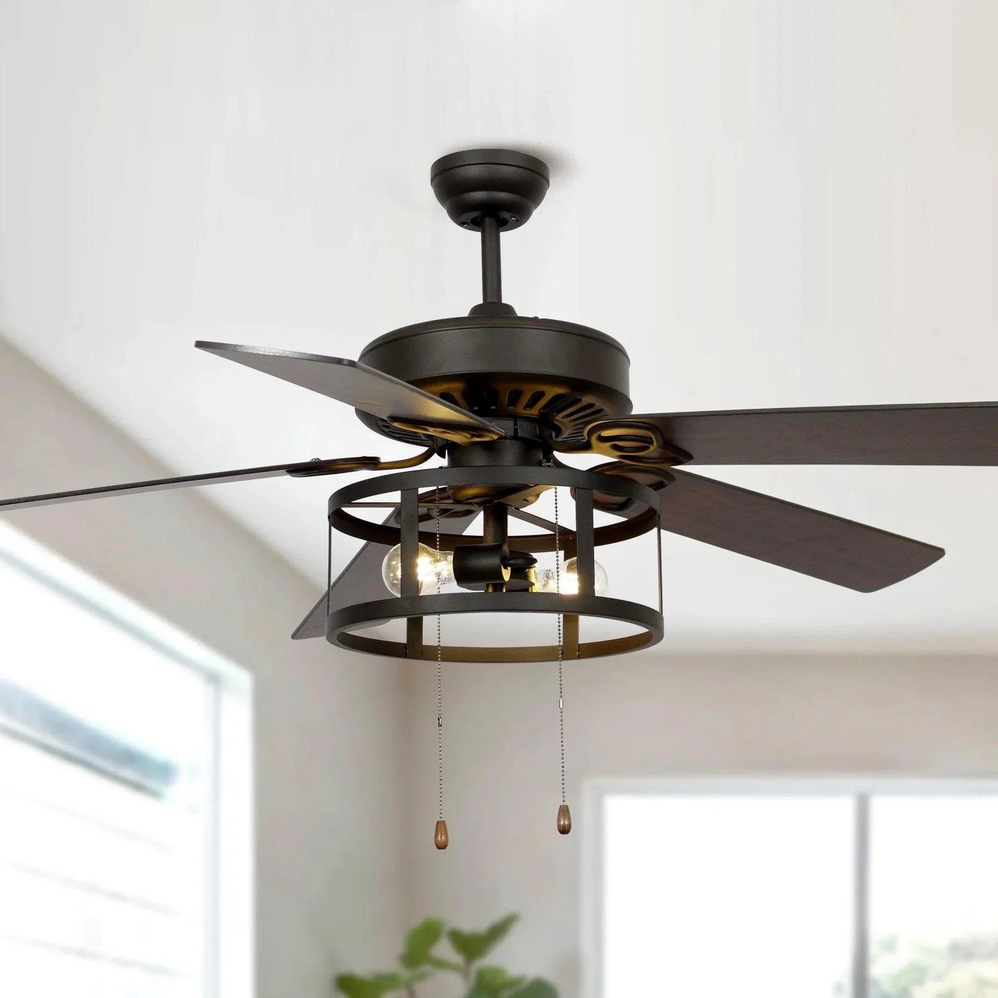 Parrot Uncle 52-Inch Urbana Downrod Mount Reversible Industrial Ceiling Fan with Lighting and Pull Chain (F6313110V) - Image 4