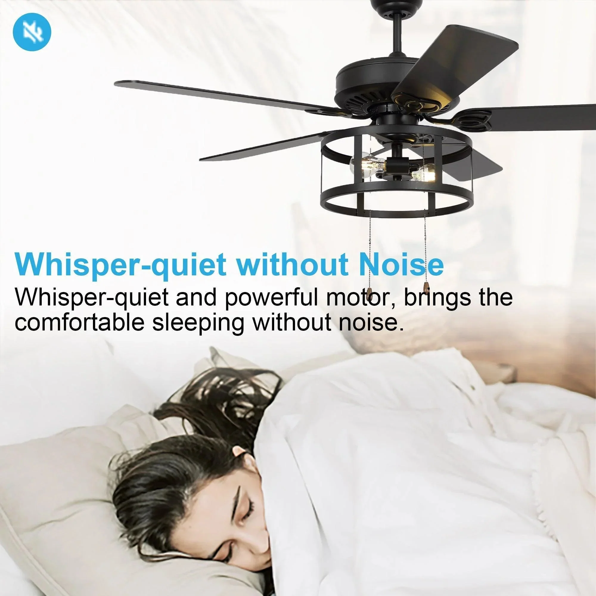 Parrot Uncle 52-Inch Urbana Downrod Mount Reversible Industrial Ceiling Fan with Lighting and Pull Chain (F6313110V) - Image 7