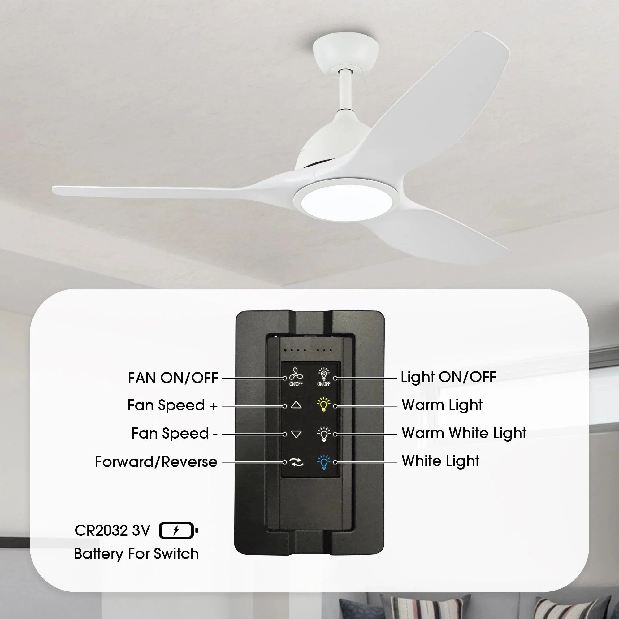 Parrot Uncle 52-Inch Vaczon 3 Blades Ceiling Fan with LED Light and Remote Control - Image 10