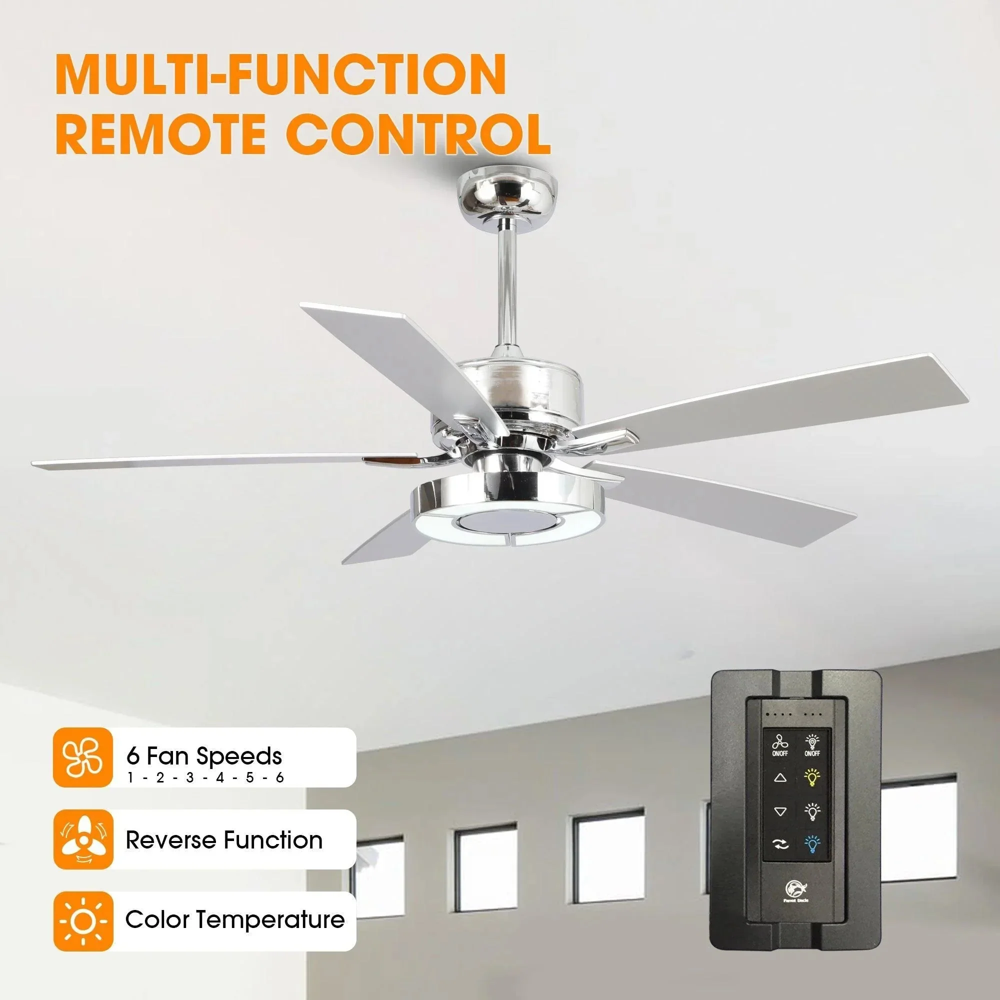 Parrot Uncle 52-Inch Vendome Industrial DC Motor Downrod Mount Reversible Ceiling Fan with Lighting and Remote Control (F6366CH110V) - Image 12