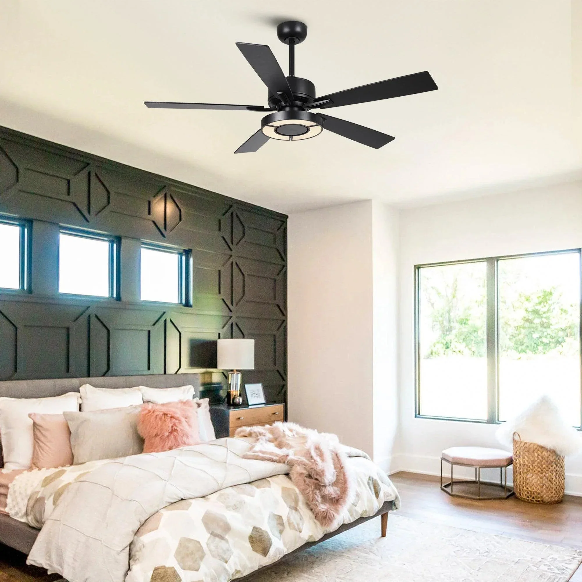 Parrot Uncle 52-Inch Vendome Industrial DC Motor Downrod Mount Reversible Ceiling Fan with Lighting and Remote Control (F6366CH110V) - Image 2