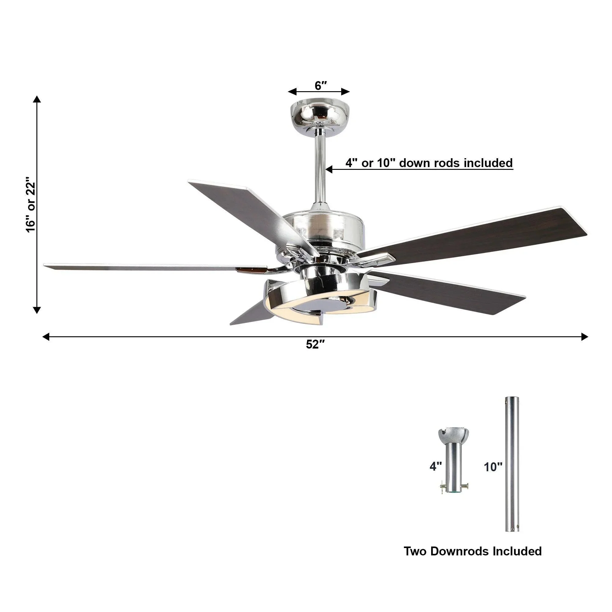 Parrot Uncle 52-Inch Vendome Industrial DC Motor Downrod Mount Reversible Ceiling Fan with Lighting and Remote Control (F6366CH110V) - Image 23