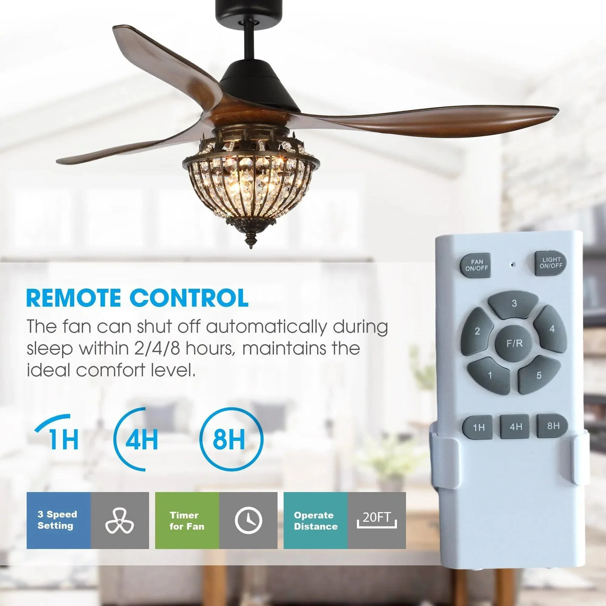 Parrot Uncle 52-Inch Vicky Farmhouse DC Motor Downrod Mount Reversible Ceiling Fan with Lighting and Remote Control (BBA544003CA) - Image 5