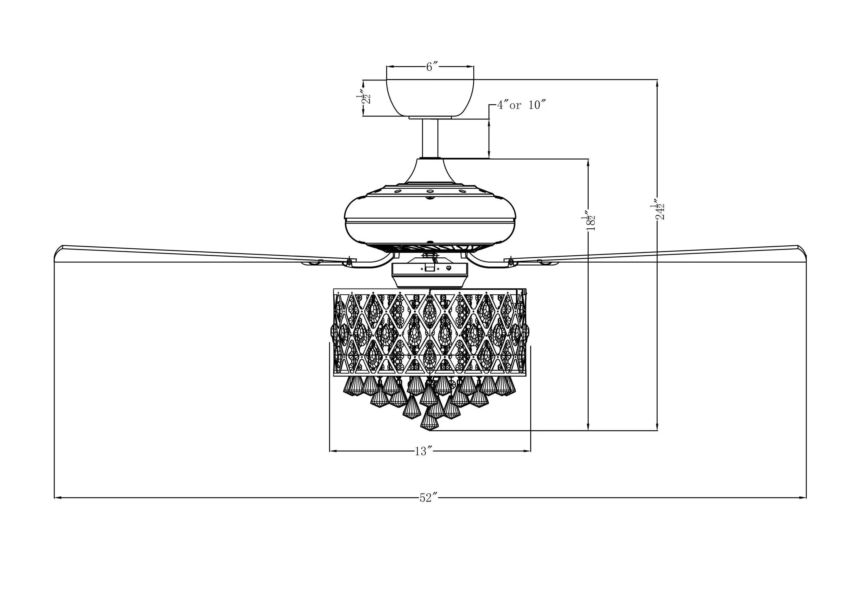 Parrot Uncle 52-Inch Wethington Modern Downrod Mount Reversible Crystal Ceiling Fan with Lighting and Remote Control (F6253QQ110V) - Image 13