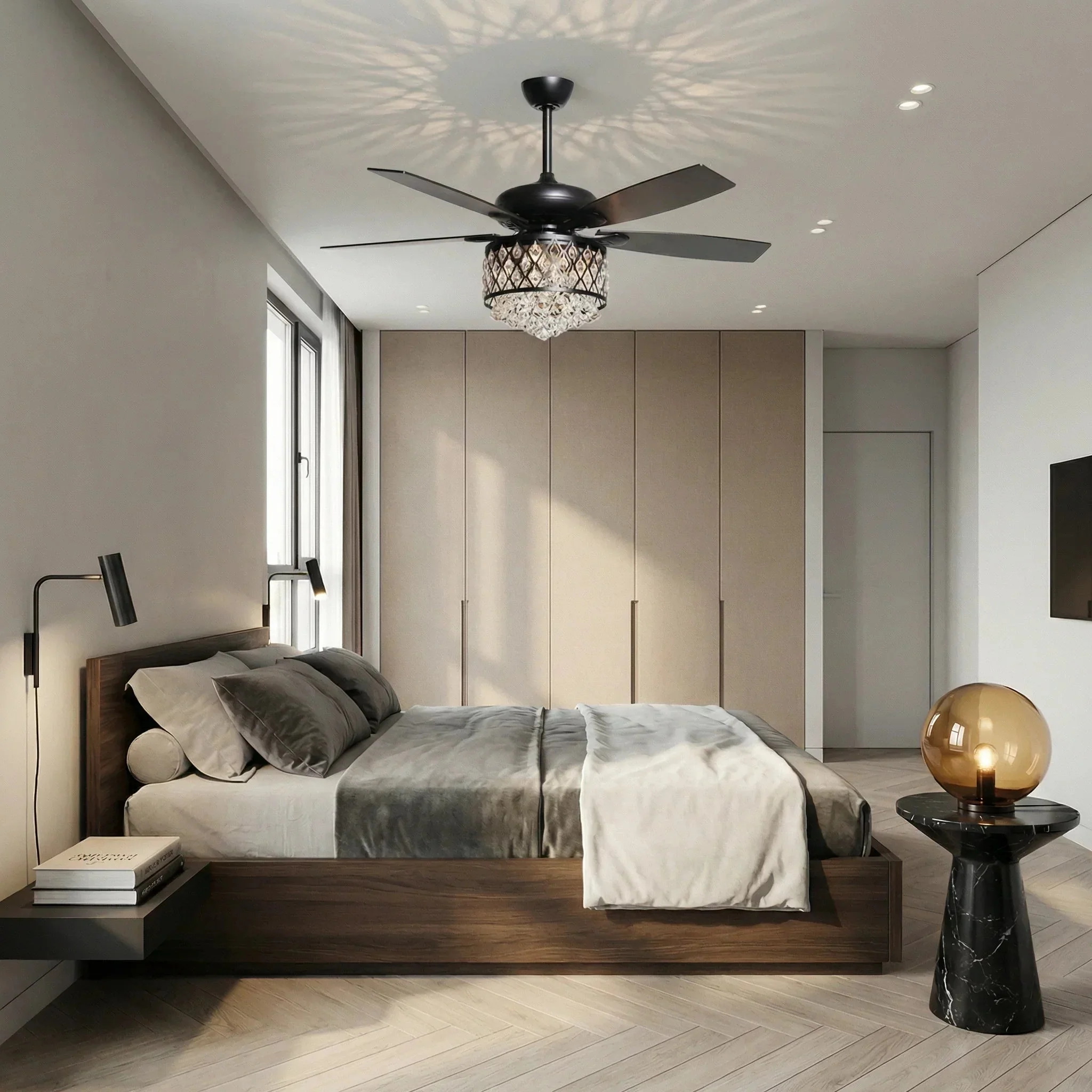 Parrot Uncle 52-Inch Wethington Modern Downrod Mount Reversible Crystal Ceiling Fan with Lighting and Remote Control (F6253QQ110V) - Image 2