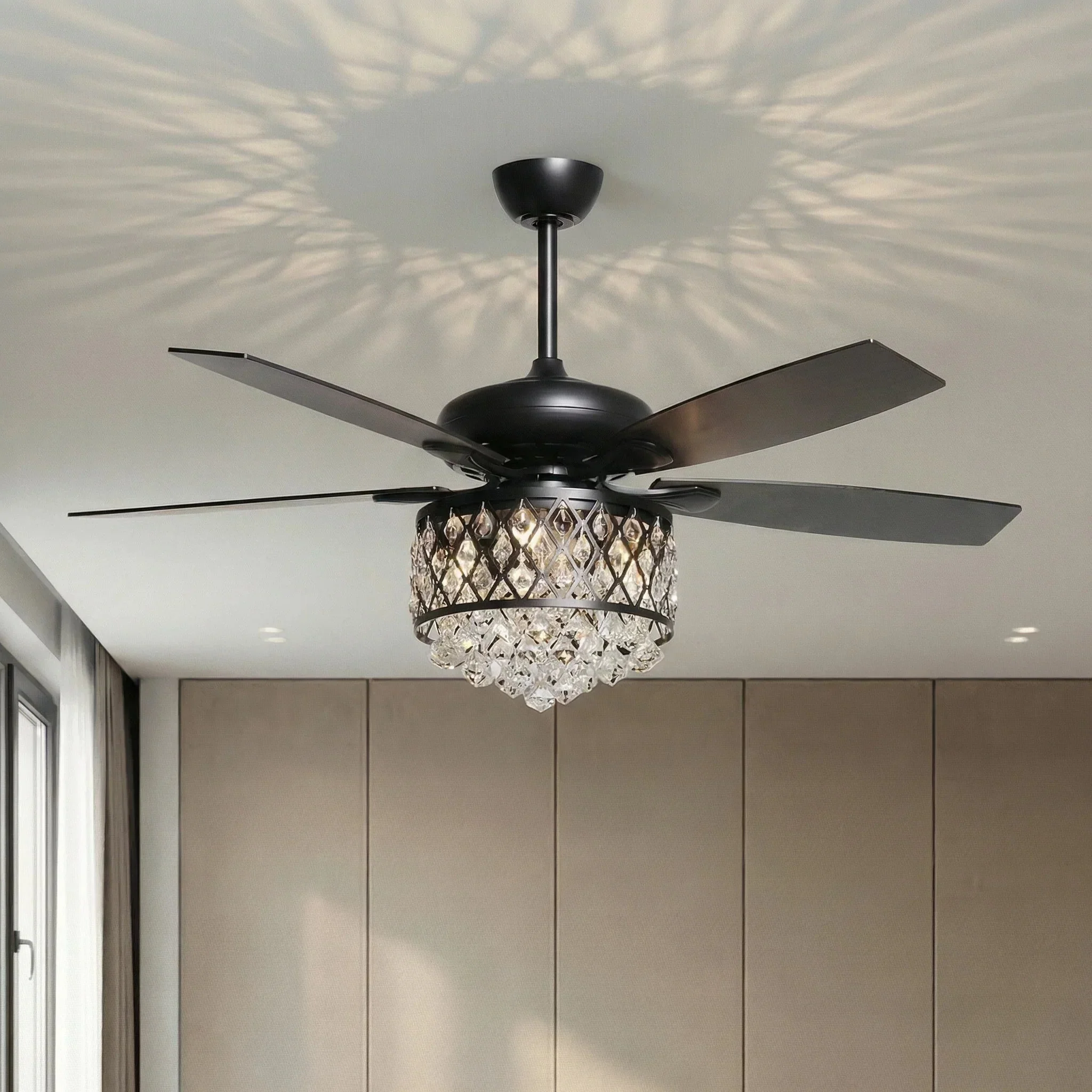 Parrot Uncle 52-Inch Wethington Modern Downrod Mount Reversible Crystal Ceiling Fan with Lighting and Remote Control (F6253QQ110V) - Image 3