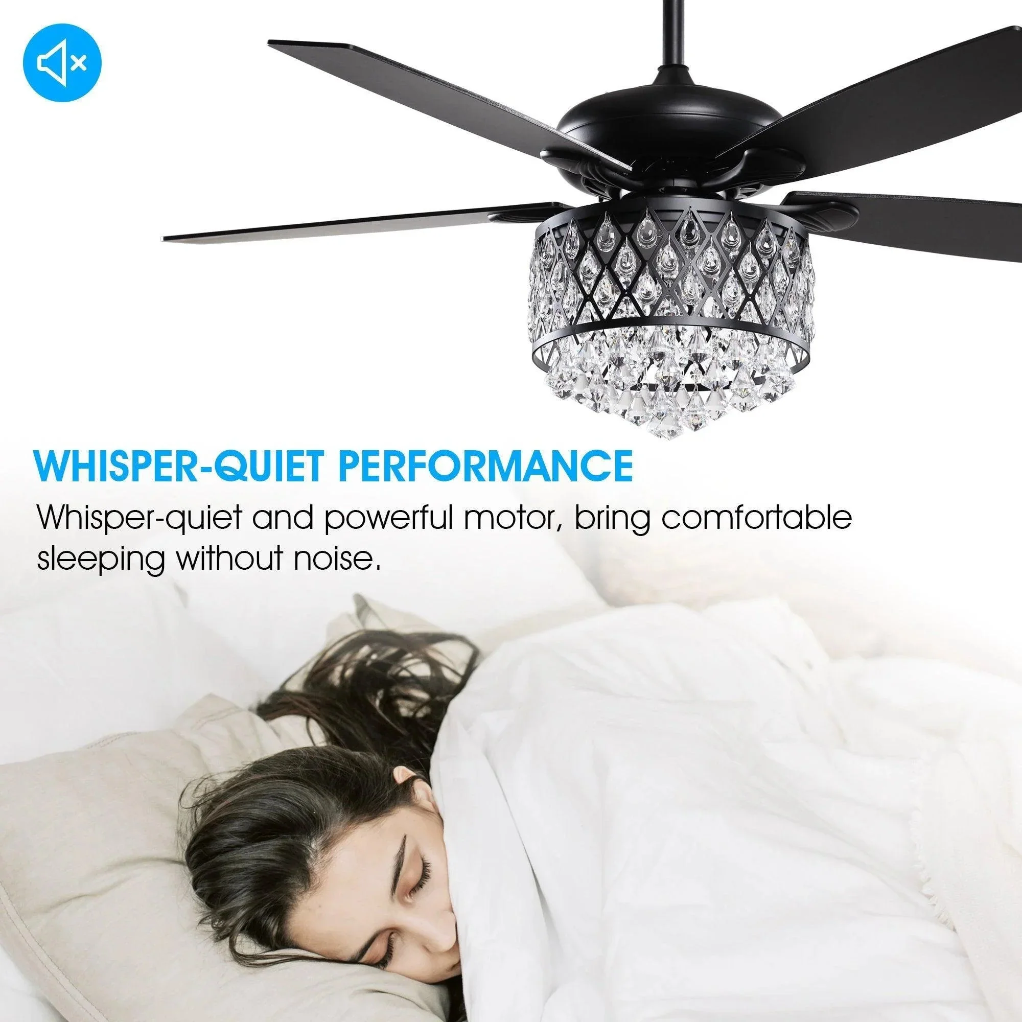 Parrot Uncle 52-Inch Wethington Modern Downrod Mount Reversible Crystal Ceiling Fan with Lighting and Remote Control (F6253QQ110V) - Image 6