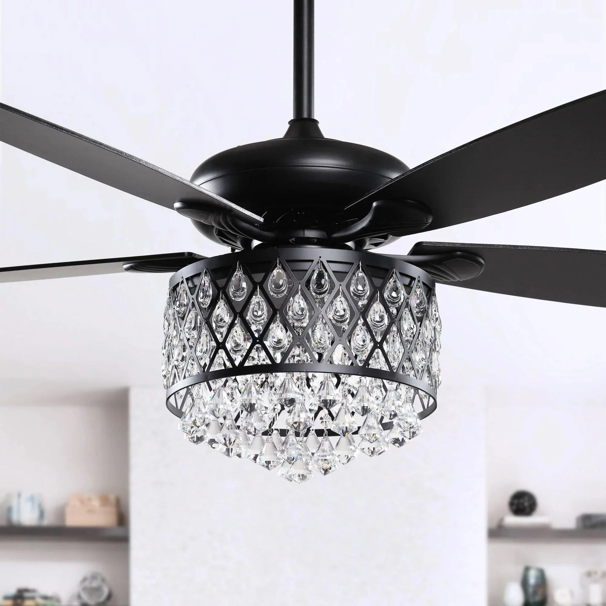 Parrot Uncle 52-Inch Wethington Modern Downrod Mount Reversible Crystal Ceiling Fan with Lighting and Remote Control (F6253QQ110V) - Image 8