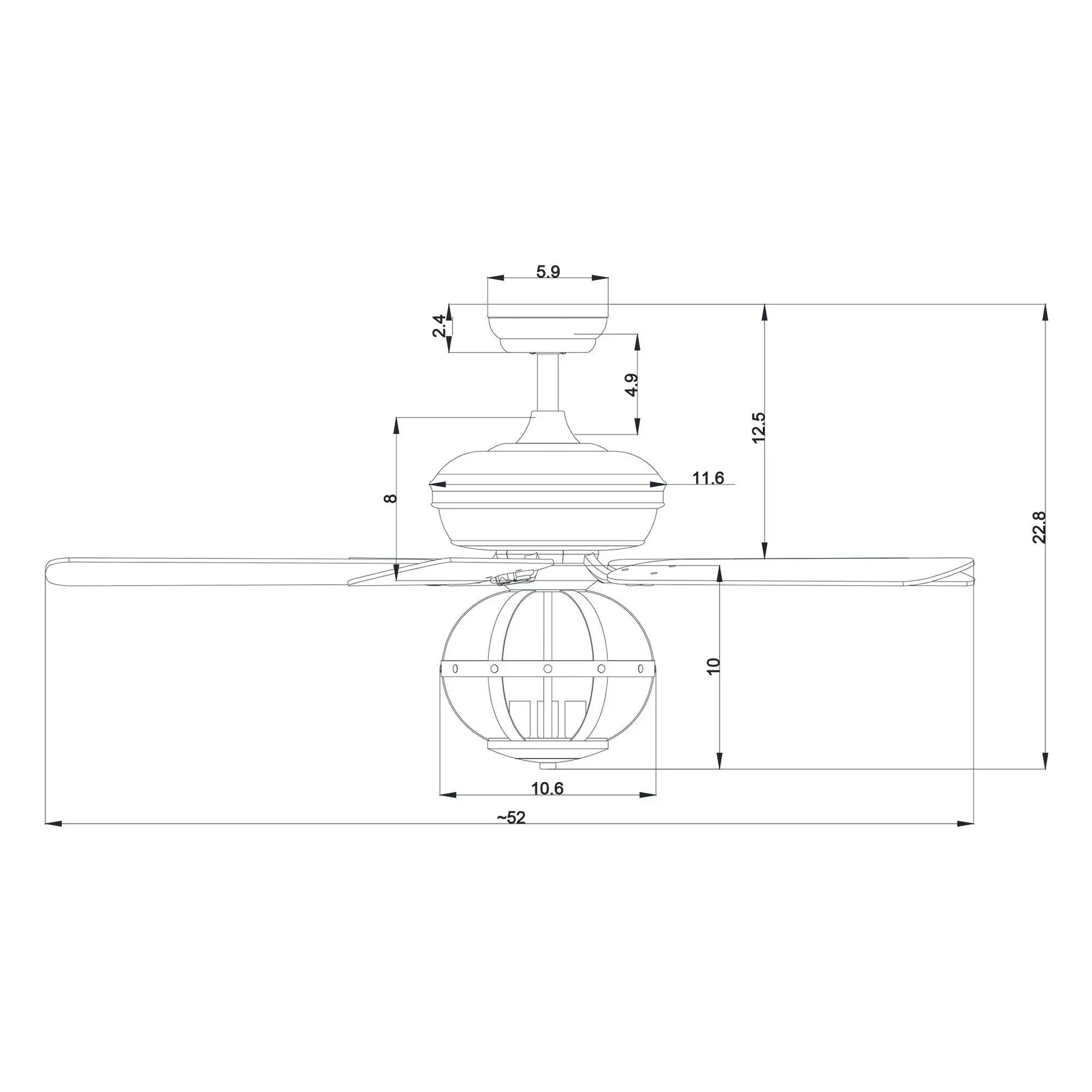 Parrot Uncle 52-Inch Wilburton Industrial Downrod Mount Reversible Ceiling Fan with Lighting and Remote Control (F6238110V) - Image 19