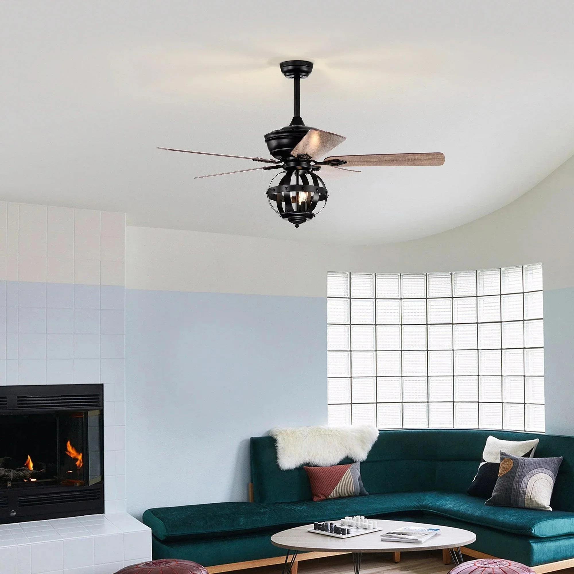 Parrot Uncle 52-Inch Wilburton Industrial Downrod Mount Reversible Ceiling Fan with Lighting and Remote Control (F6238110V) - Image 2