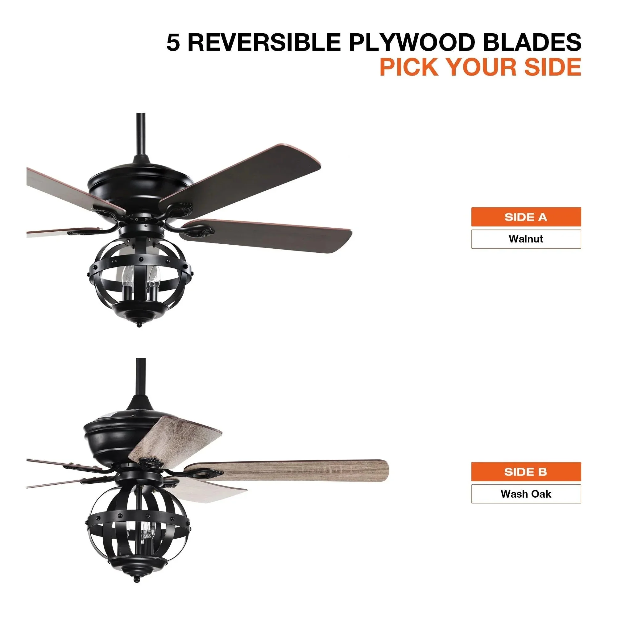 Parrot Uncle 52-Inch Wilburton Industrial Downrod Mount Reversible Ceiling Fan with Lighting and Remote Control (F6238110V) - Image 5
