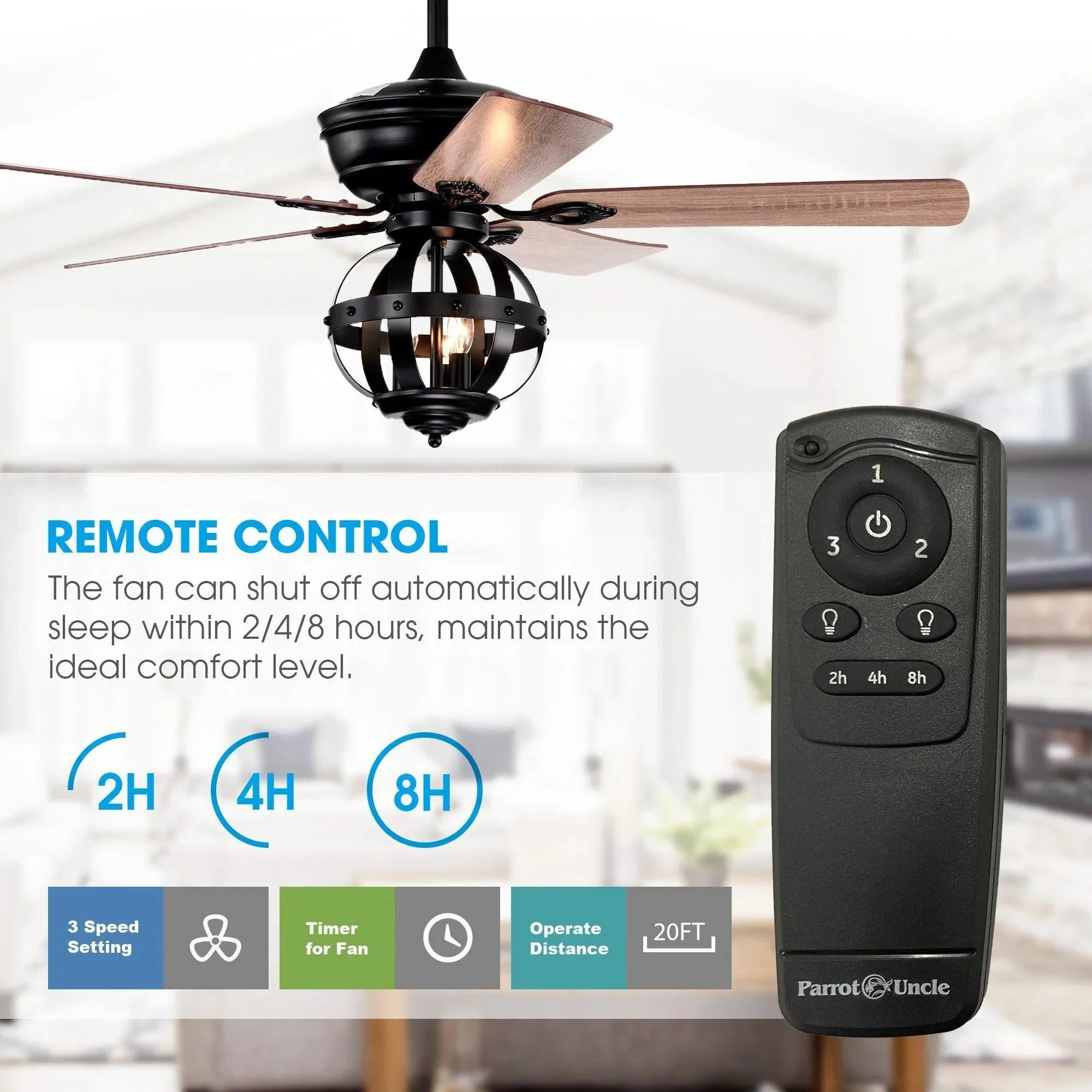 Parrot Uncle 52-Inch Wilburton Industrial Downrod Mount Reversible Ceiling Fan with Lighting and Remote Control (F6238110V) - Image 6