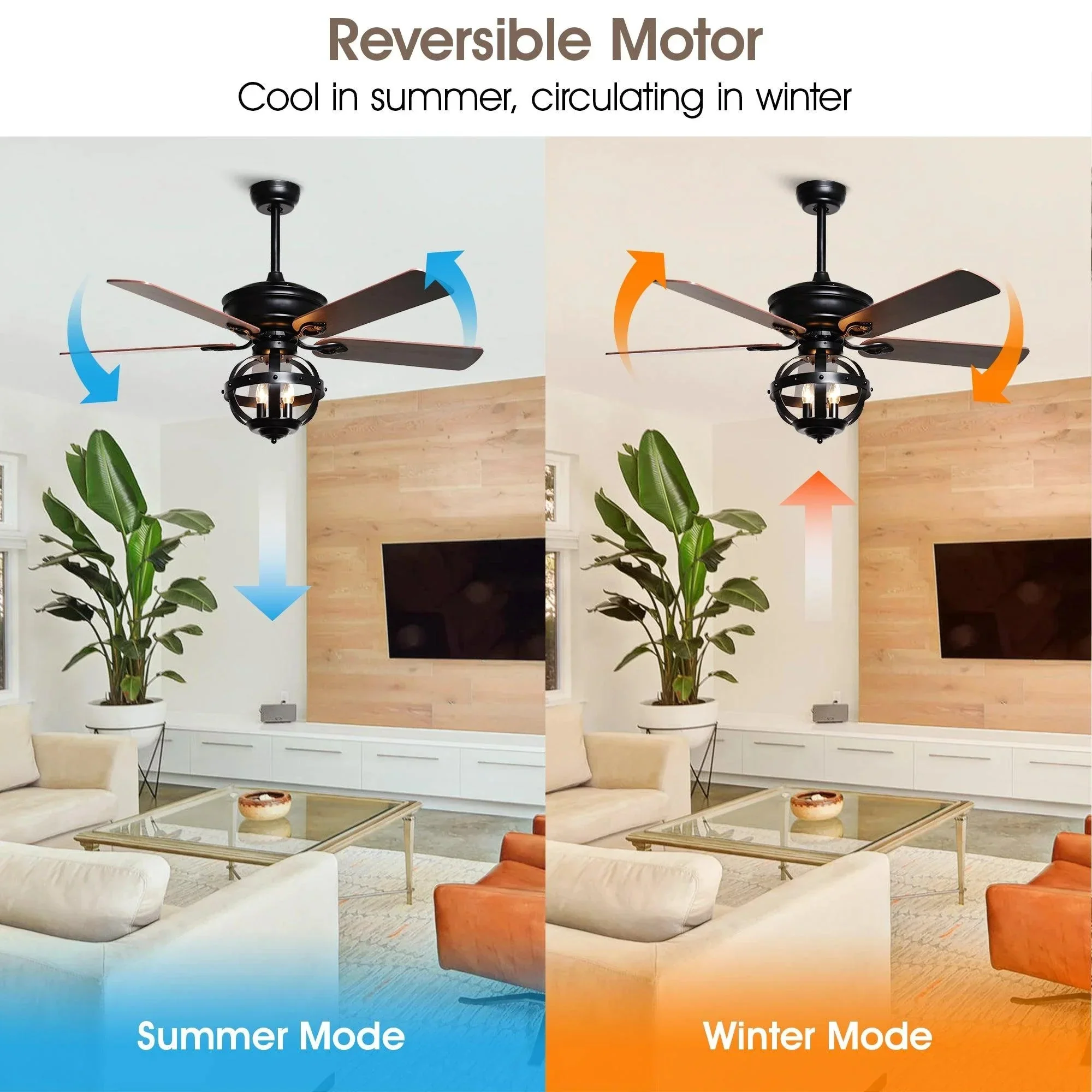 Parrot Uncle 52-Inch Wilburton Industrial Downrod Mount Reversible Ceiling Fan with Lighting and Remote Control (F6238110V) - Image 7