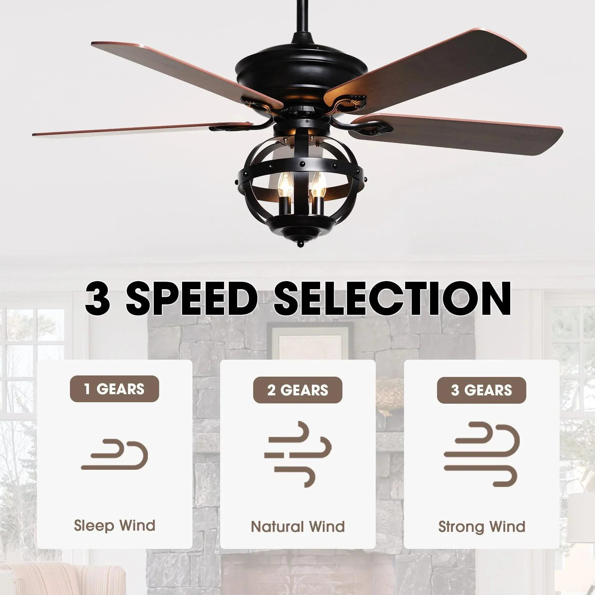 Parrot Uncle 52-Inch Wilburton Industrial Downrod Mount Reversible Ceiling Fan with Lighting and Remote Control (F6238110V) - Image 8