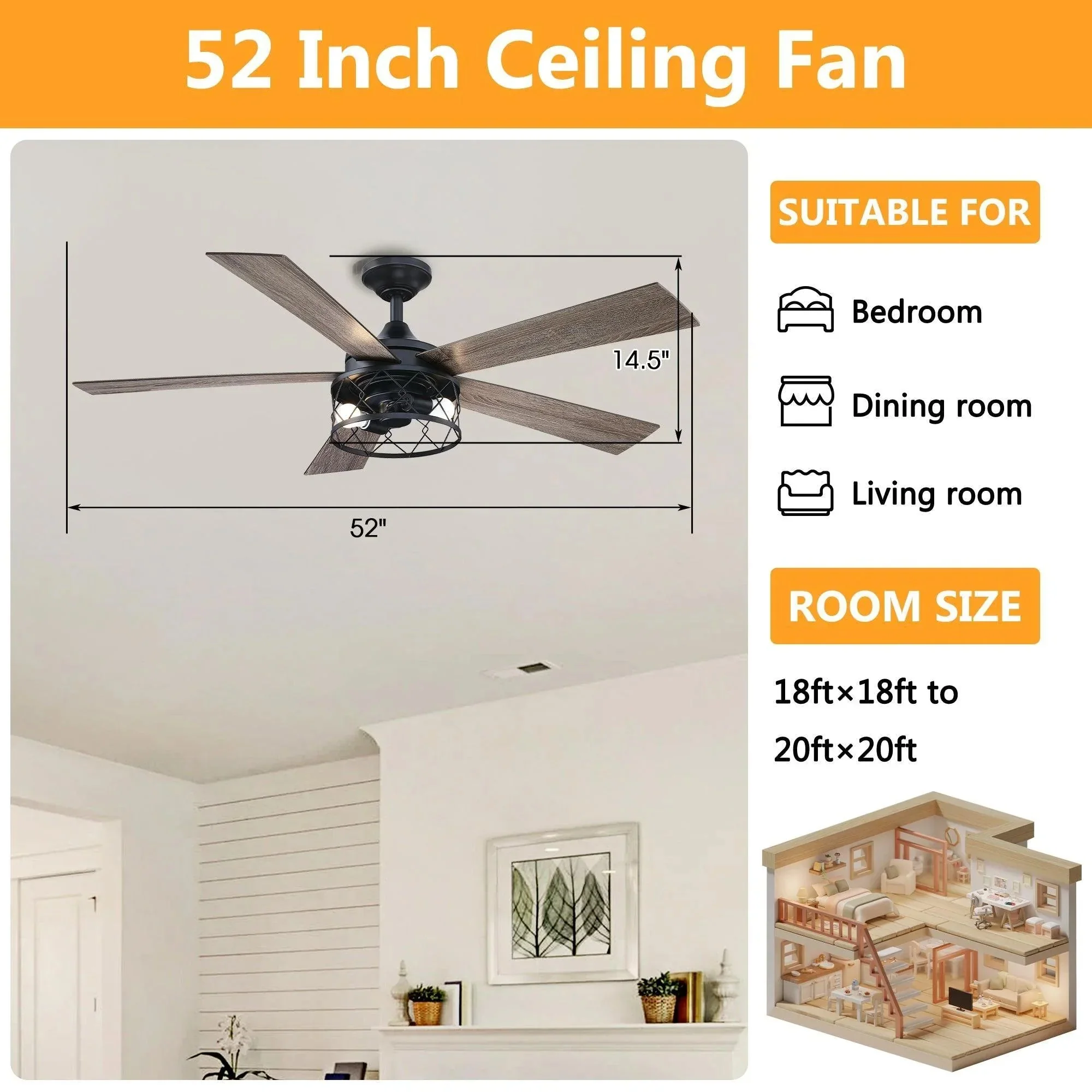 Parrot Uncle 52-Inch Windmill Industrial Downrod Mount Reversible Ceiling Fan with Lighting and Remote Control (BBLAB025A0) - Image 10