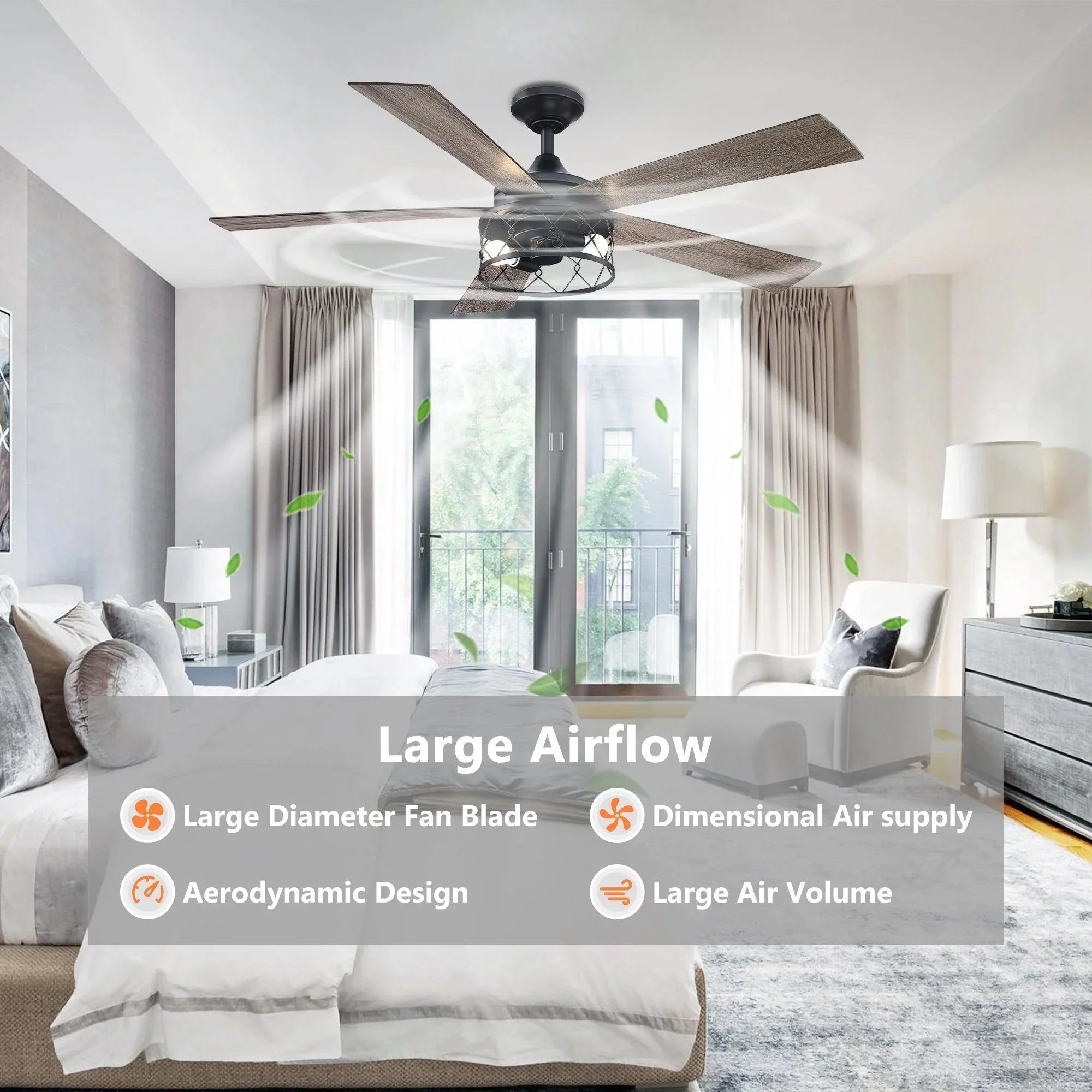 Parrot Uncle 52-Inch Windmill Industrial Downrod Mount Reversible Ceiling Fan with Lighting and Remote Control (BBLAB025A0) - Image 11