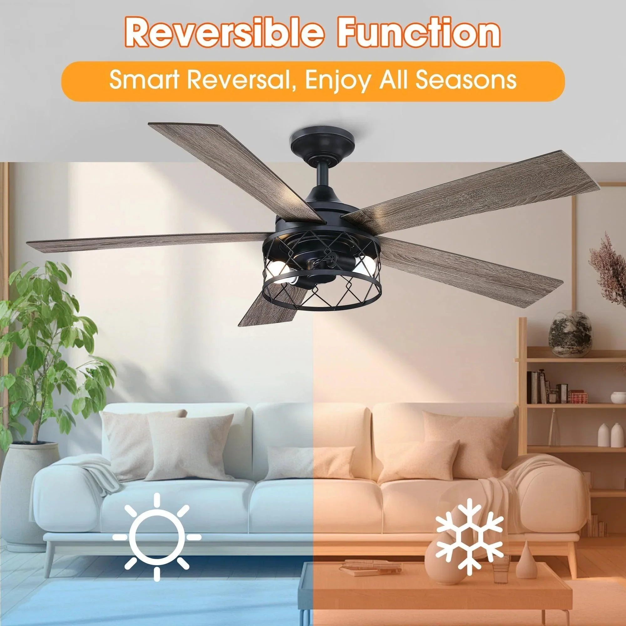 Parrot Uncle 52-Inch Windmill Industrial Downrod Mount Reversible Ceiling Fan with Lighting and Remote Control (BBLAB025A0) - Image 5