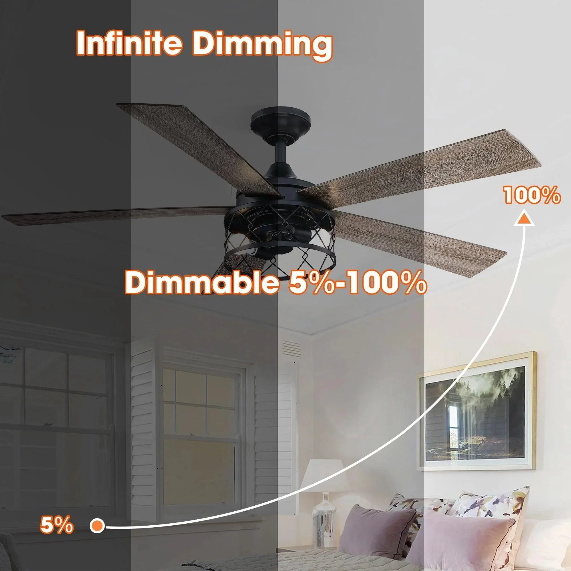 Parrot Uncle 52-Inch Windmill Industrial Downrod Mount Reversible Ceiling Fan with Lighting and Remote Control (BBLAB025A0) - Image 7
