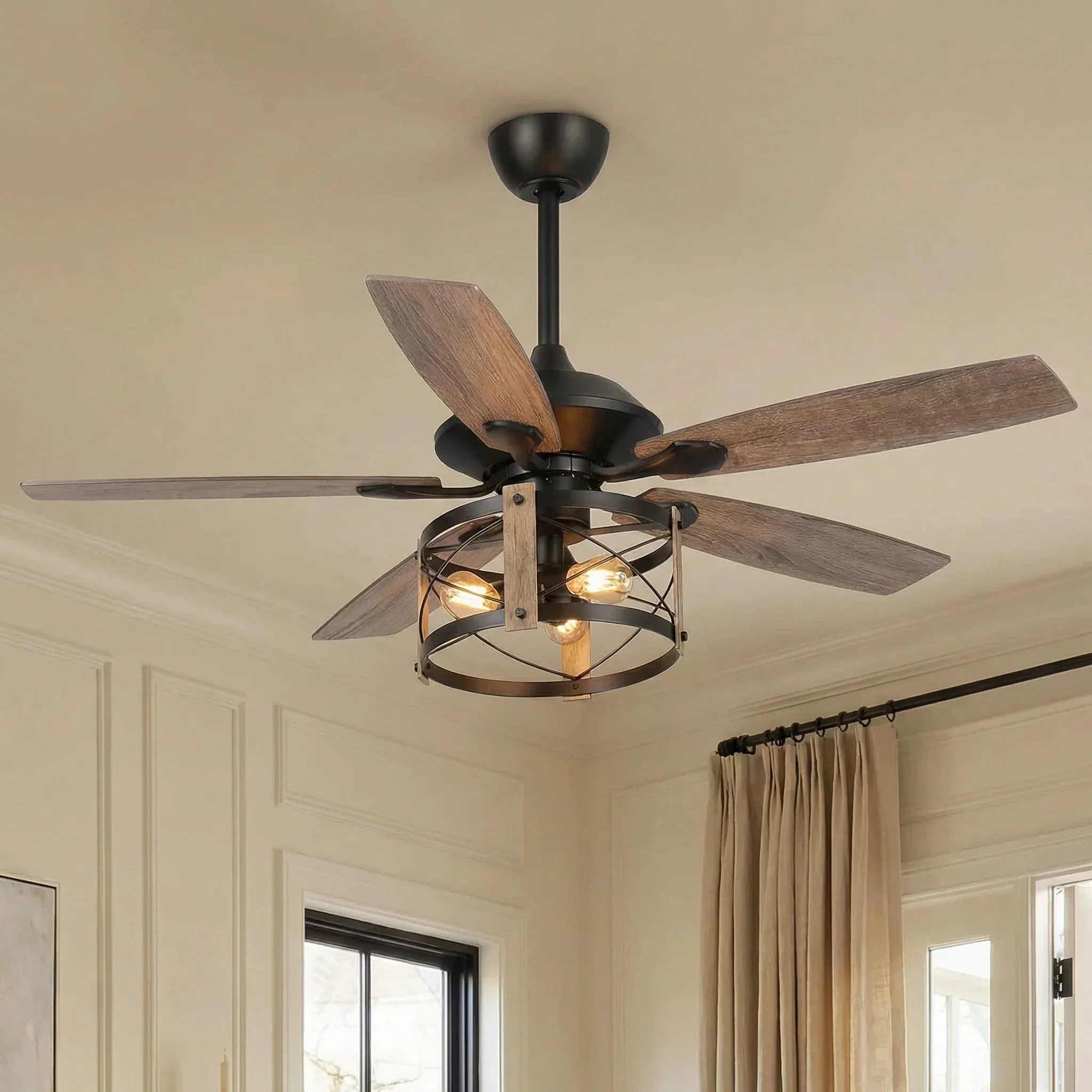 Parrot Uncle 52-Inch Wisner Industrial Downrod Mount Reversible Ceiling Fan with Lighting and Remote Control (F6316Q110V) - Image 3