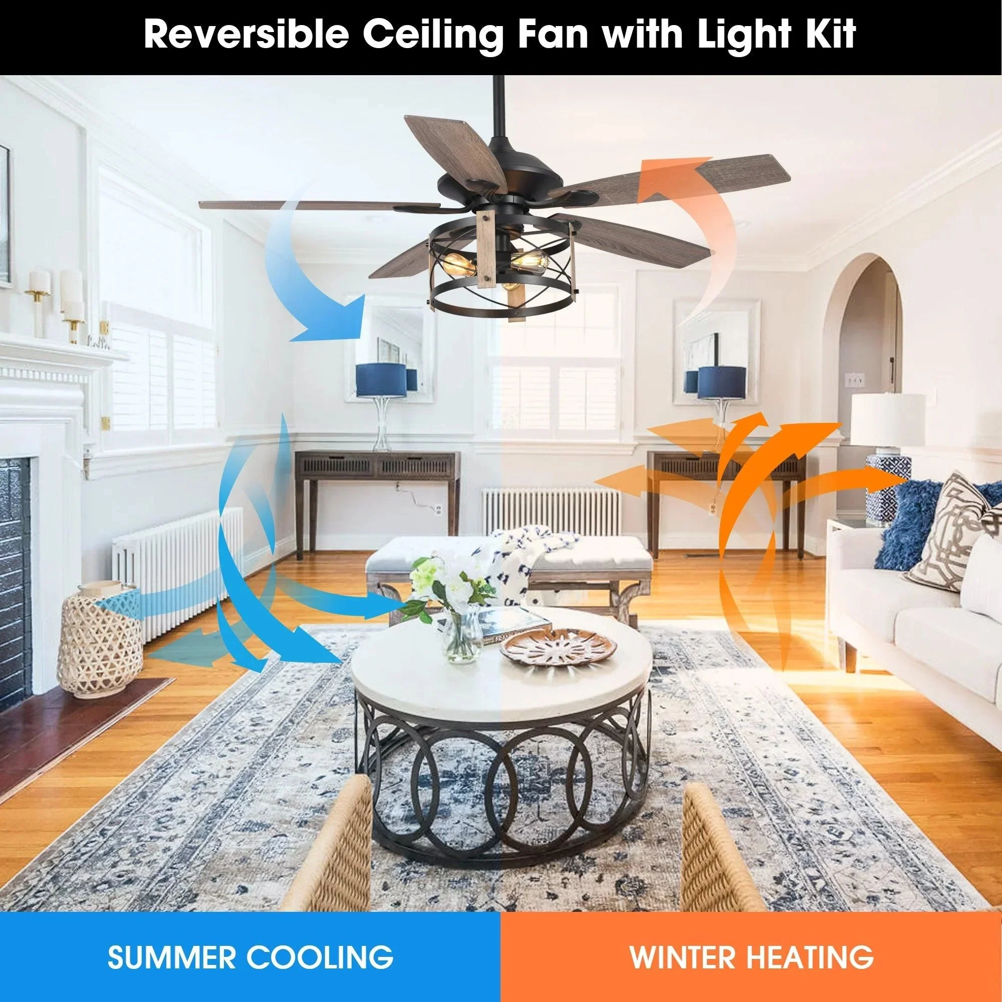 Parrot Uncle 52-Inch Wisner Industrial Downrod Mount Reversible Ceiling Fan with Lighting and Remote Control (F6316Q110V) - Image 4