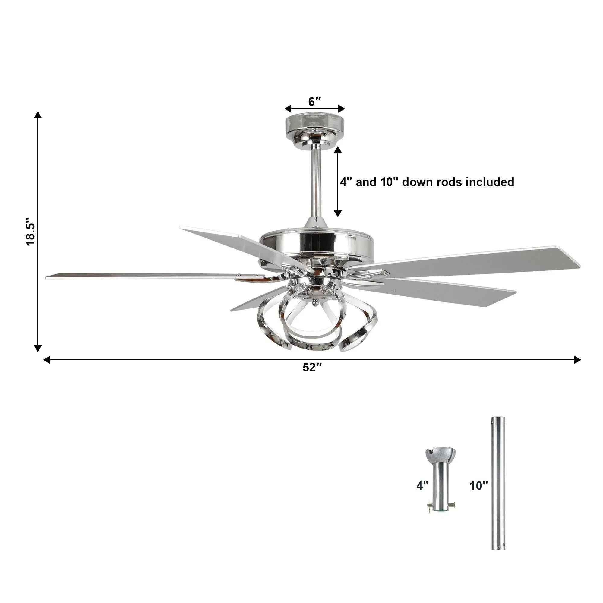 Parrot Uncle 52-Inch Zelda Modern DC Motor Downrod Mount Reversible Ceiling Fan with Lighting and Remote Control (F6367110V) - Image 17