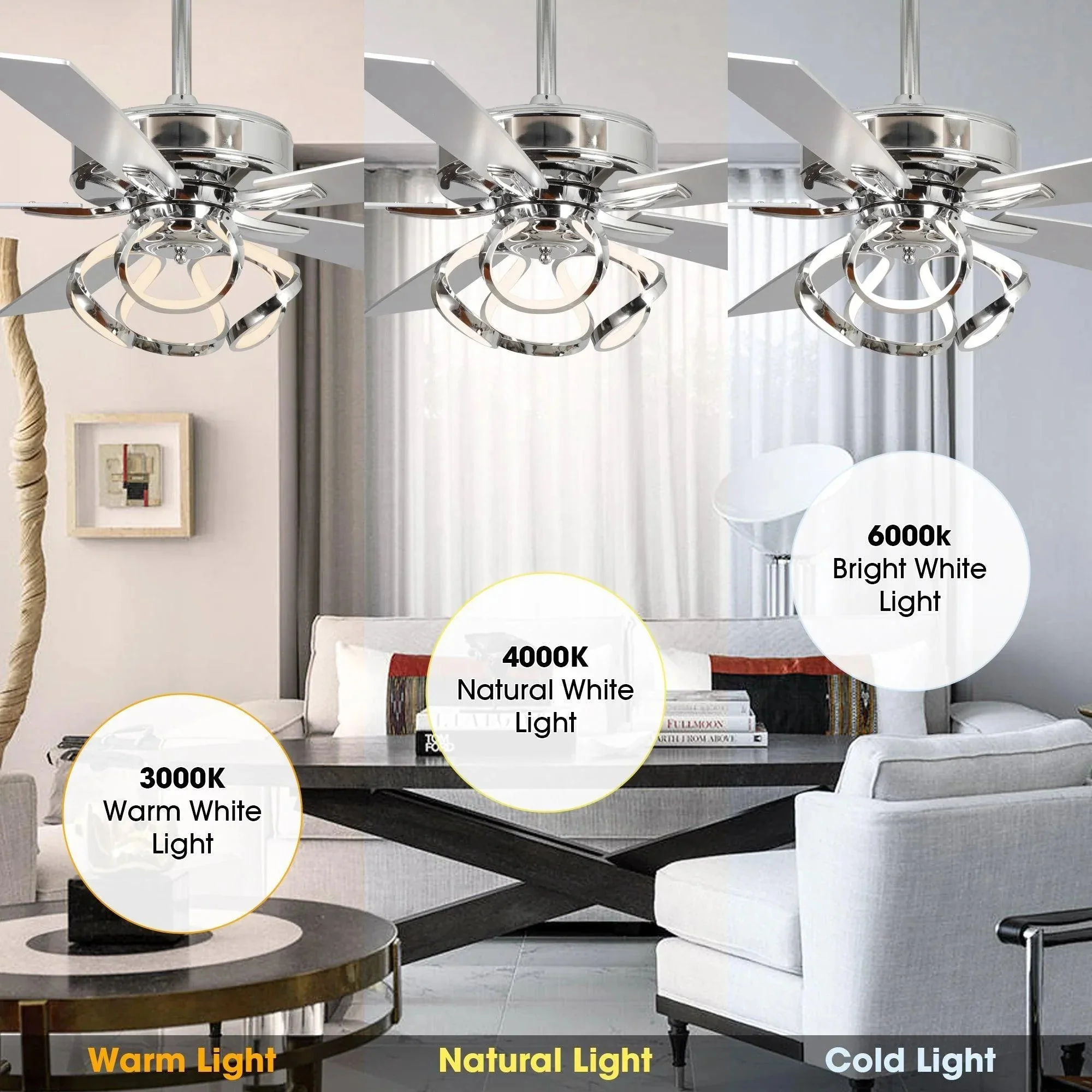 Parrot Uncle 52-Inch Zelda Modern DC Motor Downrod Mount Reversible Ceiling Fan with Lighting and Remote Control (F6367110V) - Image 8