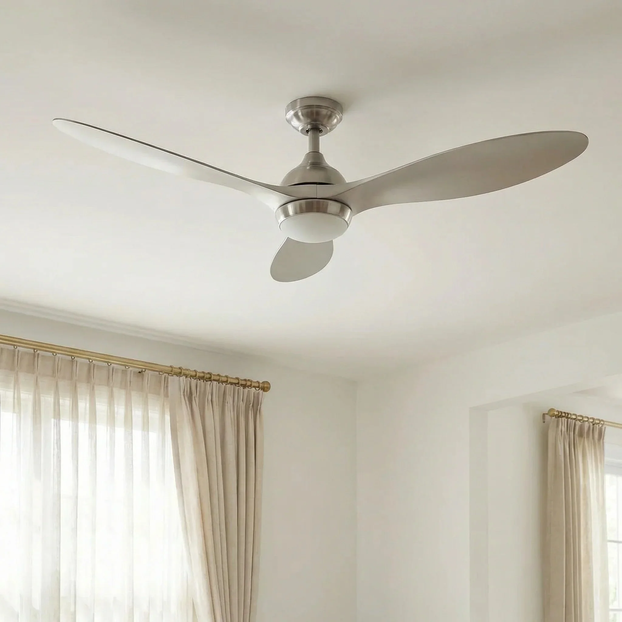 Parrot Uncle 56-Inch Bernardino Modern Brushed Nickel DC Motor Downrod Mount Reversible Ceiling Fan with Lighting and Remote Control (BBHTD20166E) - Image 3