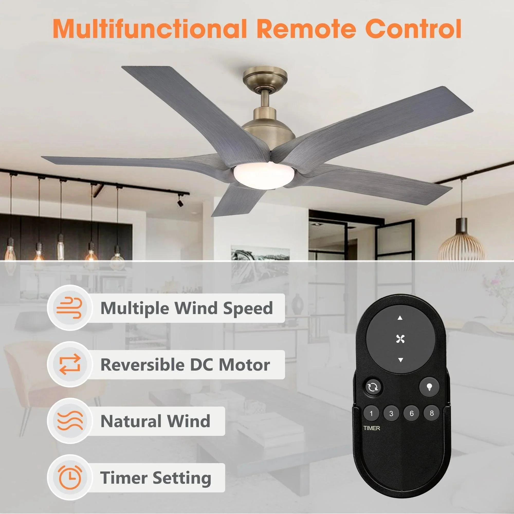 Parrot Uncle 56-Inch Genoa Farmhouse DC Motor Downrod Mount Reversible Ceiling Fan with Lighting and Remote Control (BBLDA158A) - Image 10