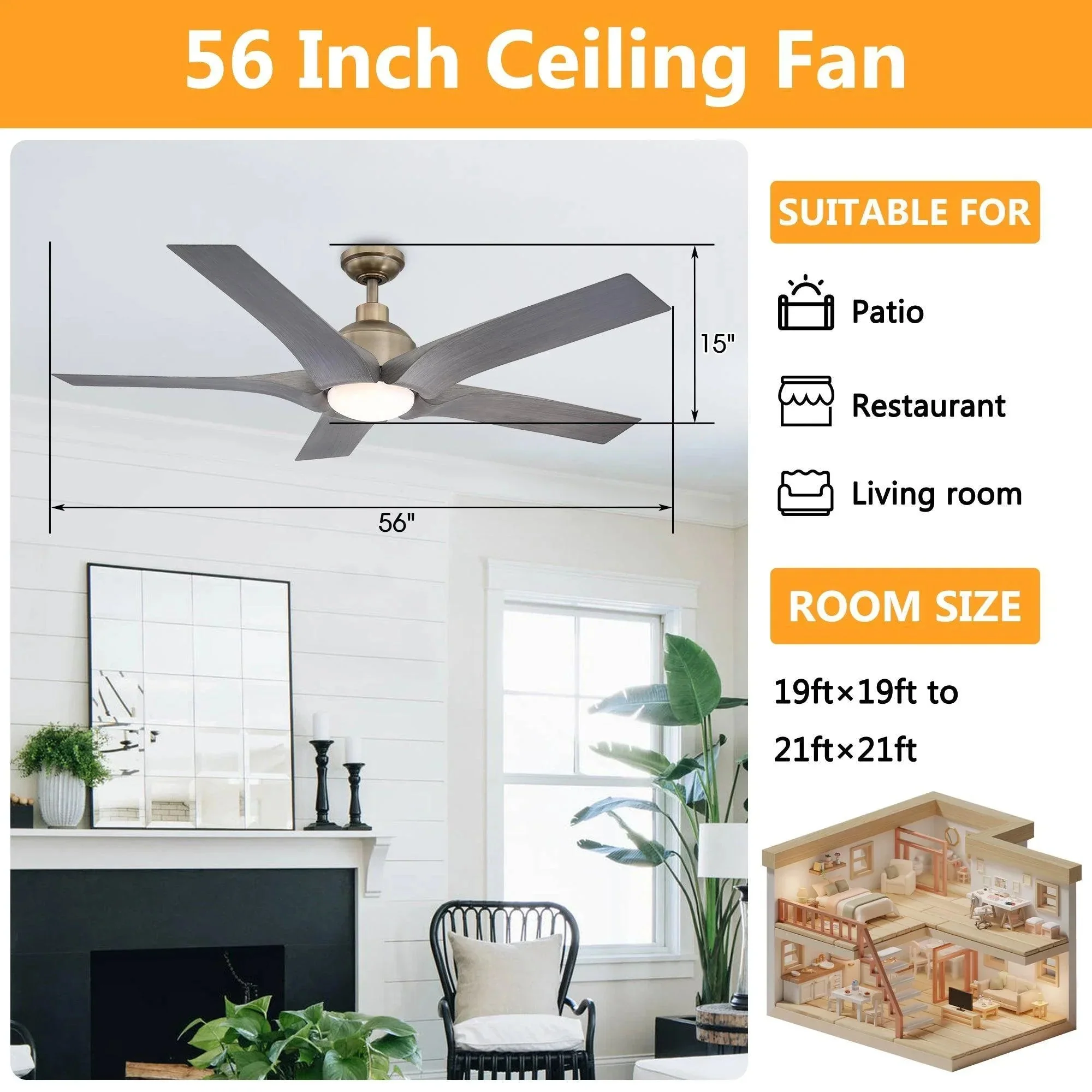 Parrot Uncle 56-Inch Genoa Farmhouse DC Motor Downrod Mount Reversible Ceiling Fan with Lighting and Remote Control (BBLDA158A) - Image 11